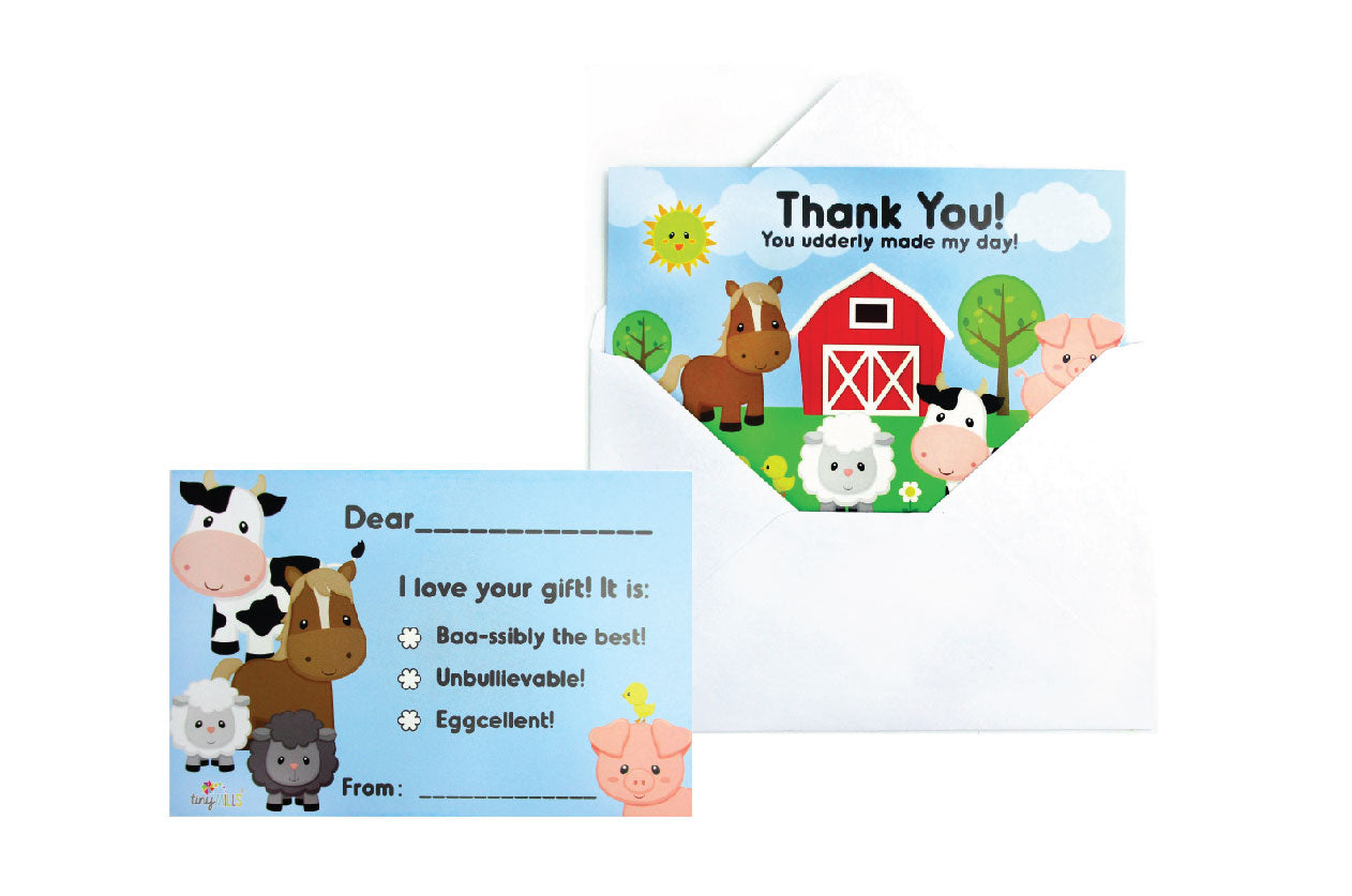 Farm Animals Fill-in Birthday Thank You Cards For Kids