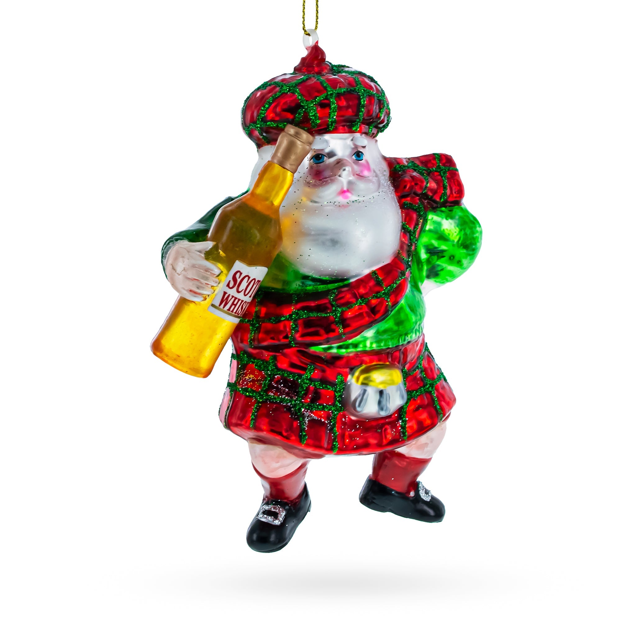 Scottish Santa In Kilt - Blown Glass Christmas Ornament