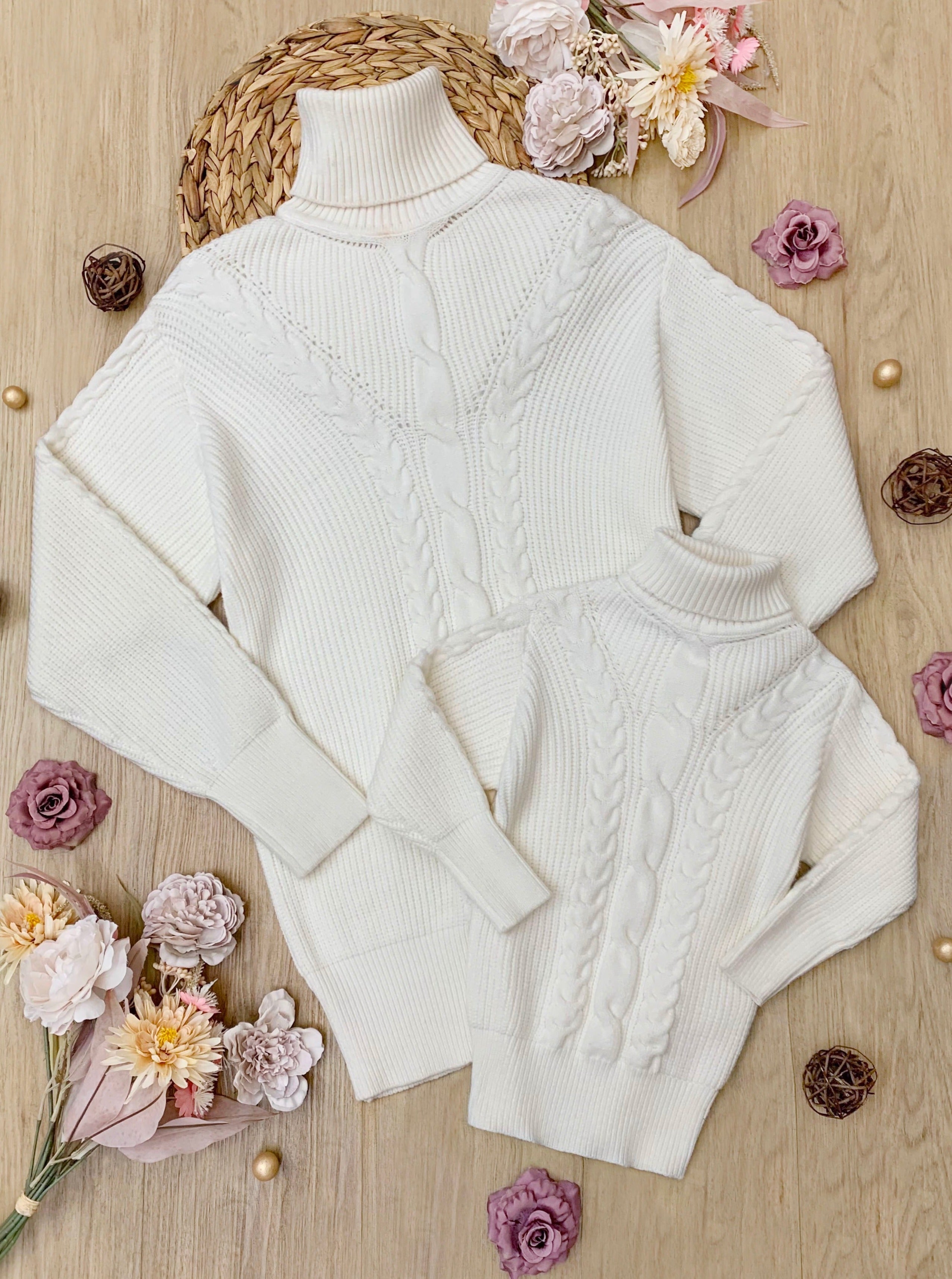 Mommy And Me Cream Oversized Cable Knit Sweater