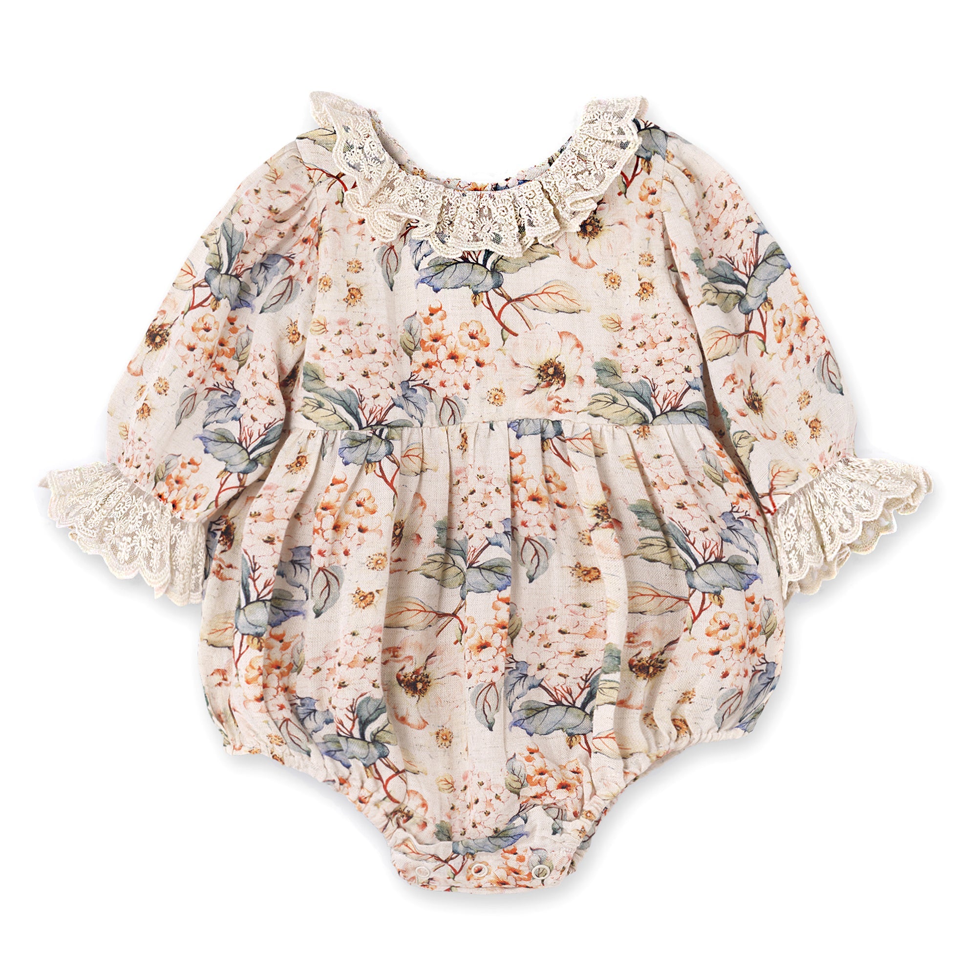 Vivian Baby Girls’ Vintage Floral Bodysuit With Lace Accents