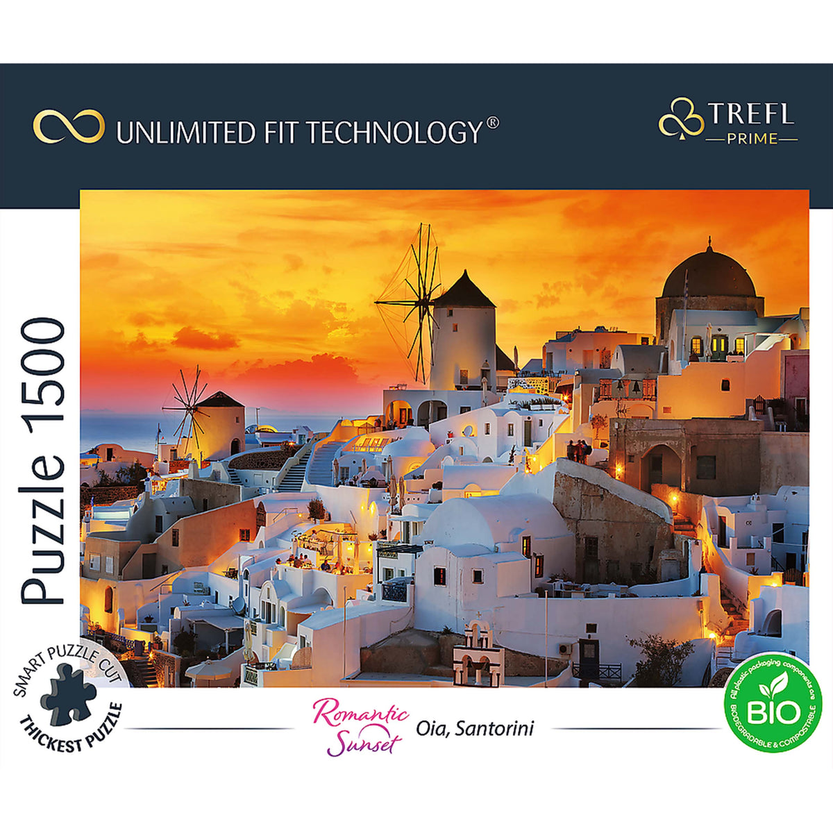 Prime Romantic Sunset: Oia, Santorini 1500 Piece Puzzle