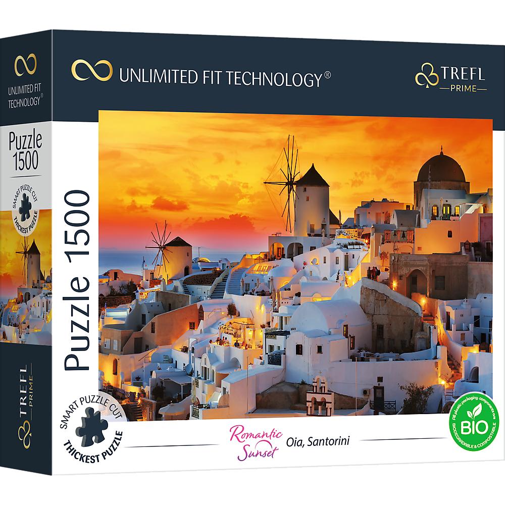 Prime Romantic Sunset: Oia, Santorini 1500 Piece Puzzle
