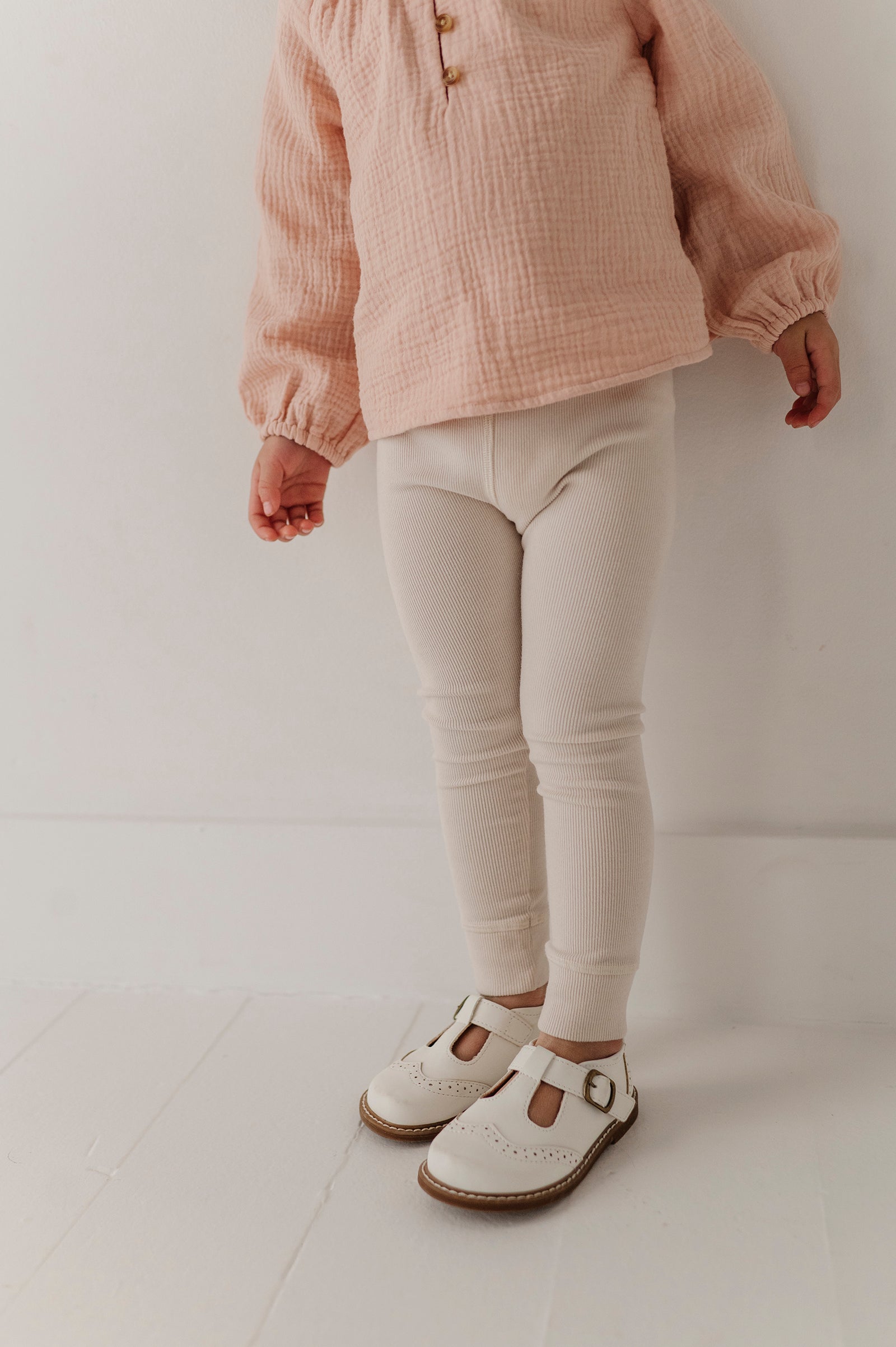 Girls Ribbed Leggings In Cream