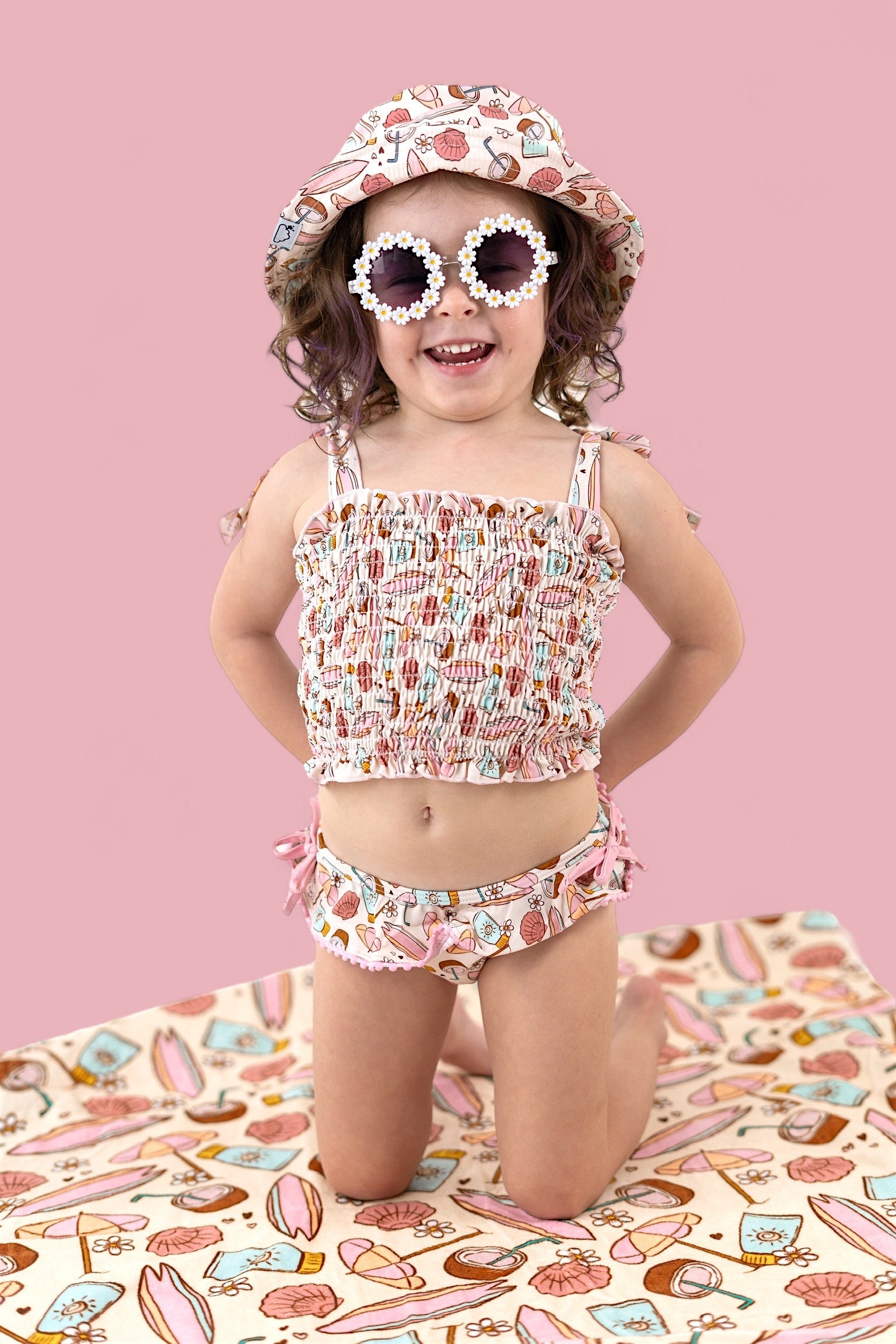 Fun In The Sun Dream Smocked Tankini Two Piece Swim Suit