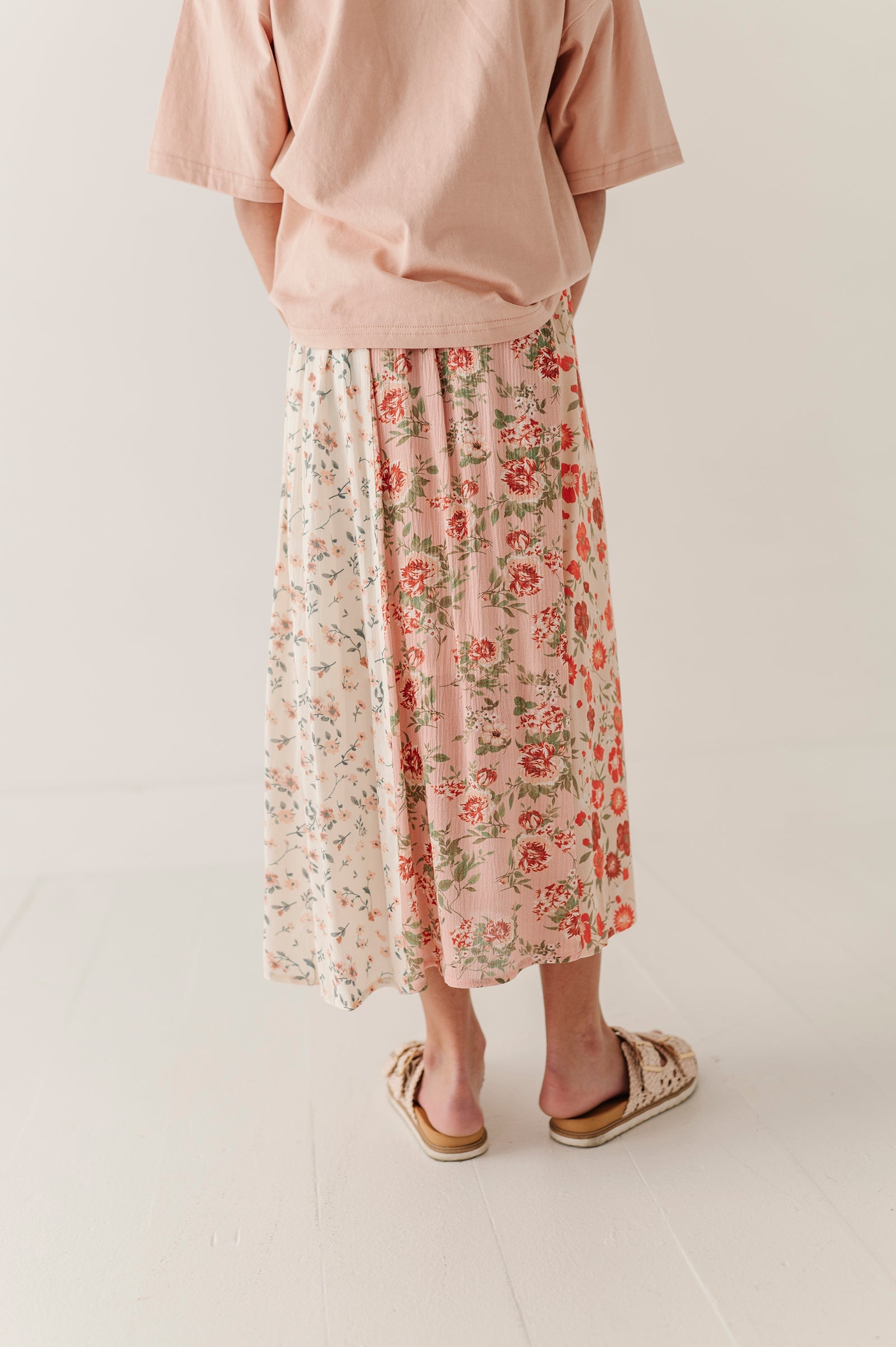 Girls Panel Maxi Skirt In Multirose
