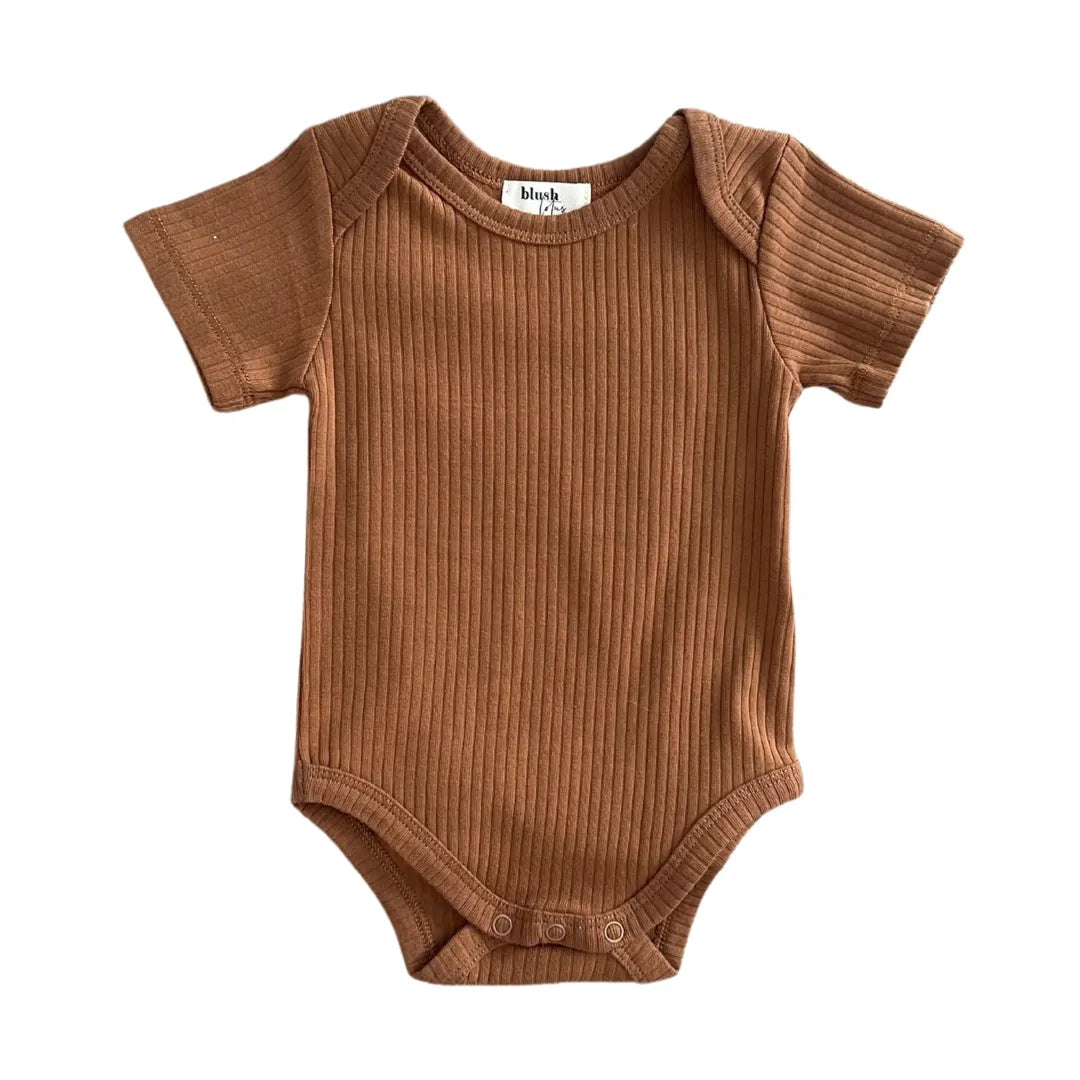 Ribbed Bodysuit - Short Sleeve - Cognac