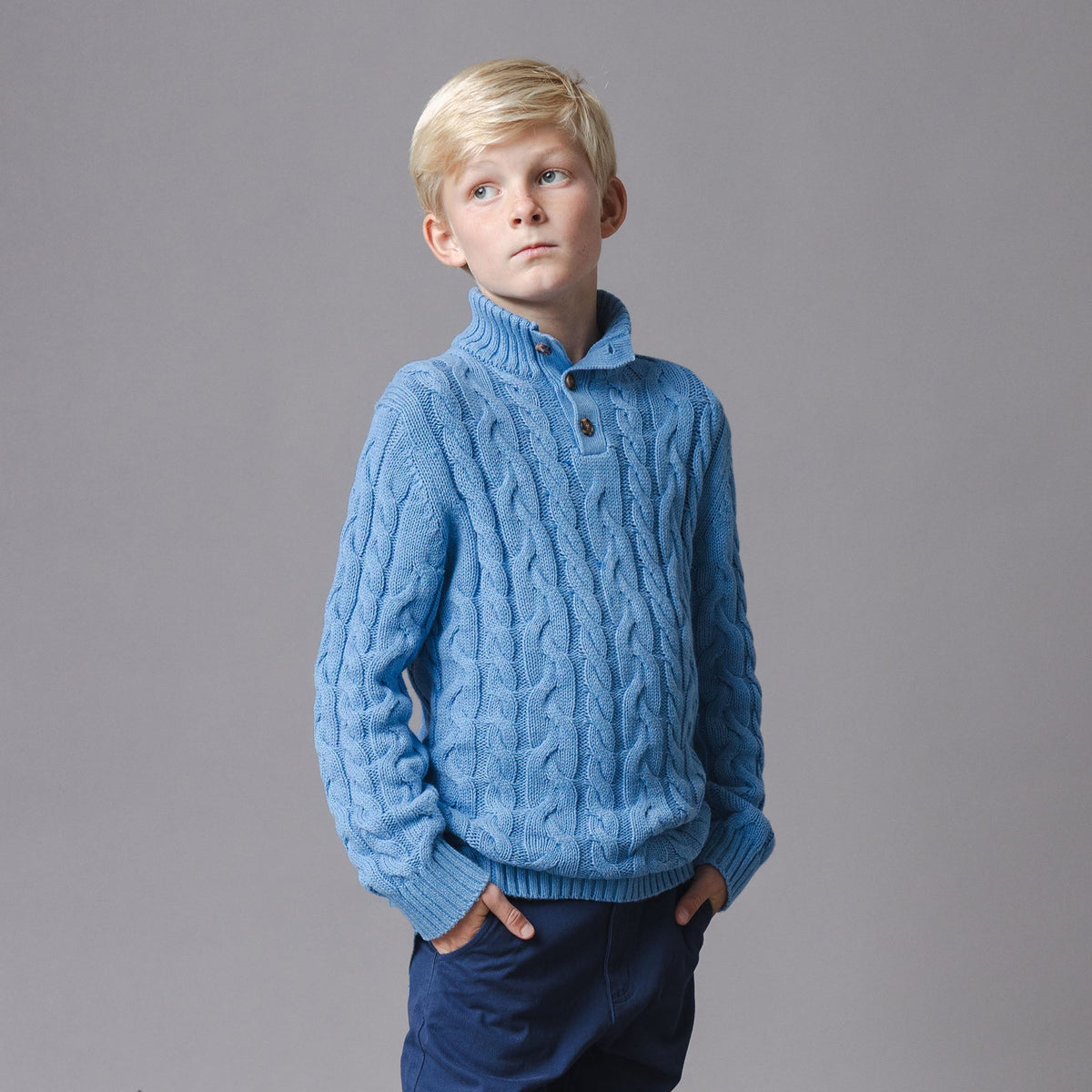 Organic Mock Neck Cable Sweater
