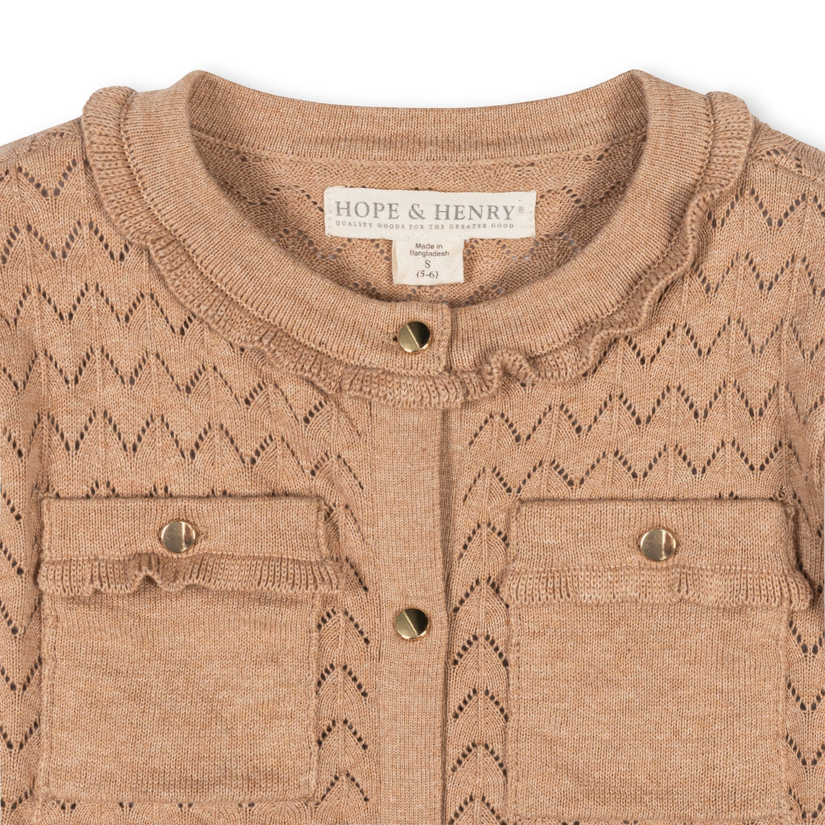 Organic Ruffle Trim Pointelle Cardigan