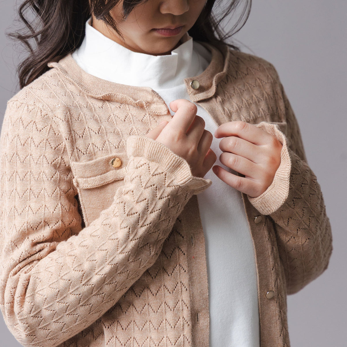 Organic Ruffle Trim Pointelle Cardigan