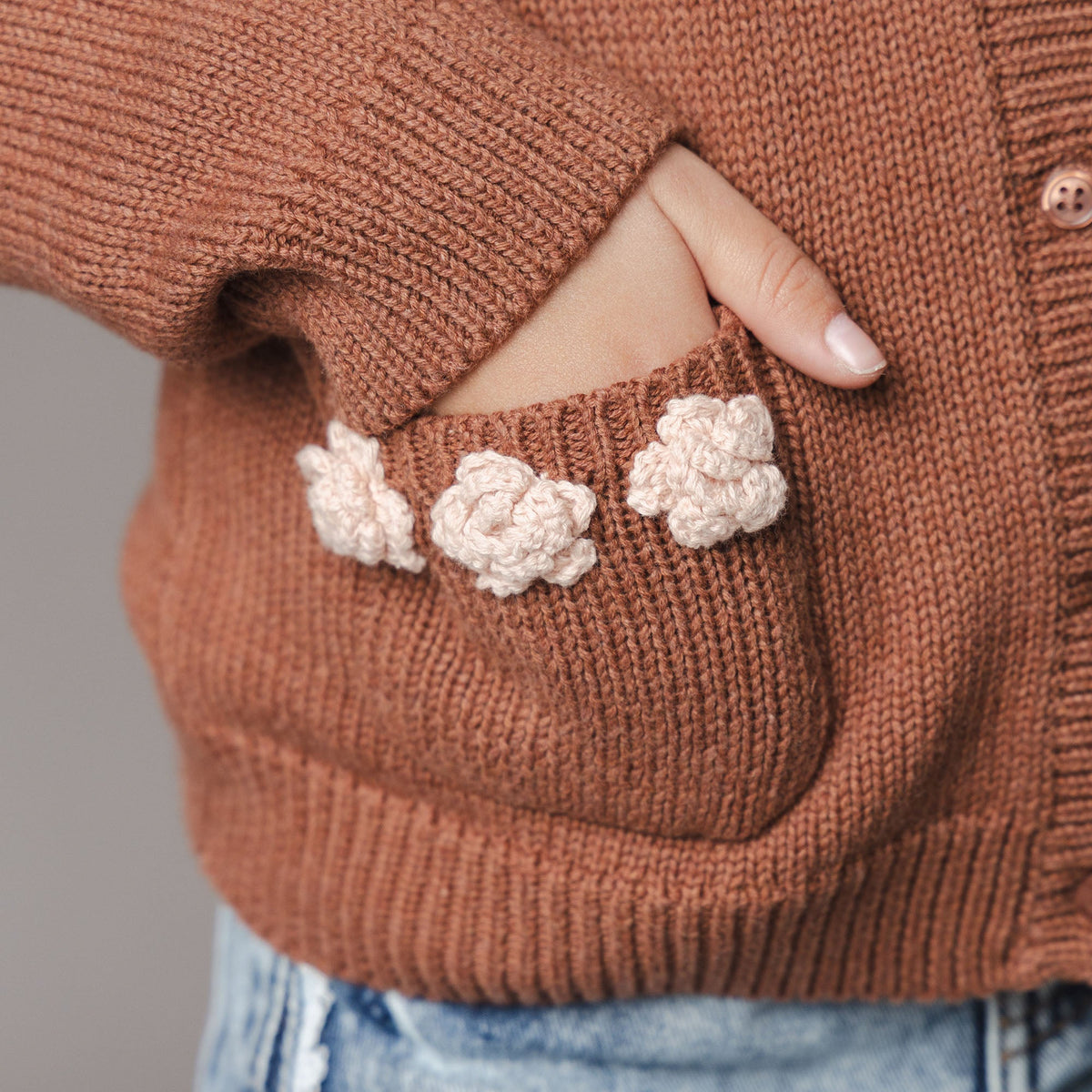 Organic Rosette Pocket Cardigan
