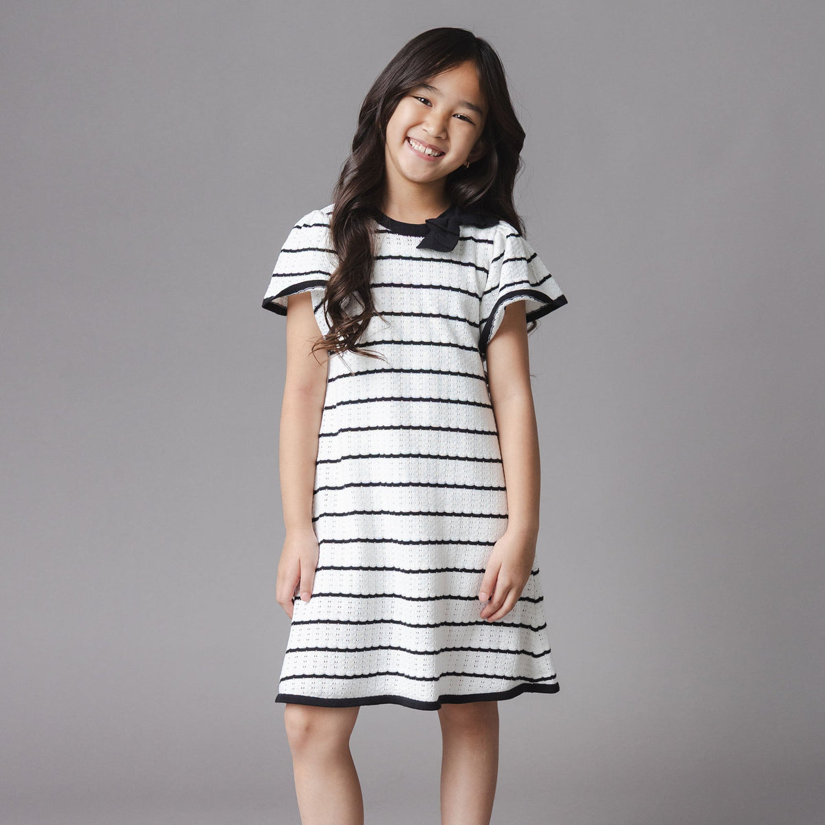 Organic Bow Detail Pointelle Sweater Dress