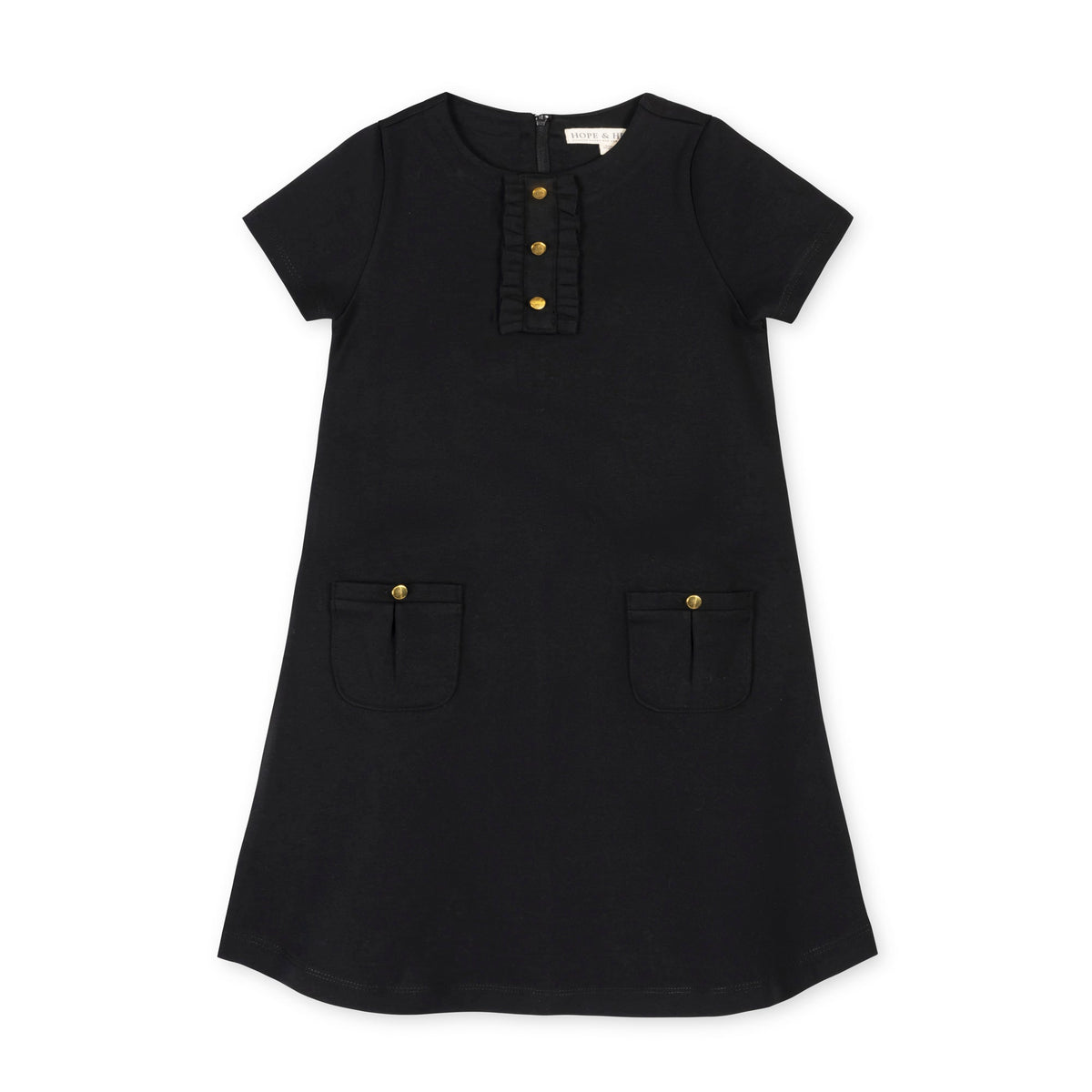 Ponte A-line Ruffle Placket Dress