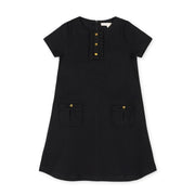 Ponte A-line Ruffle Placket Dress