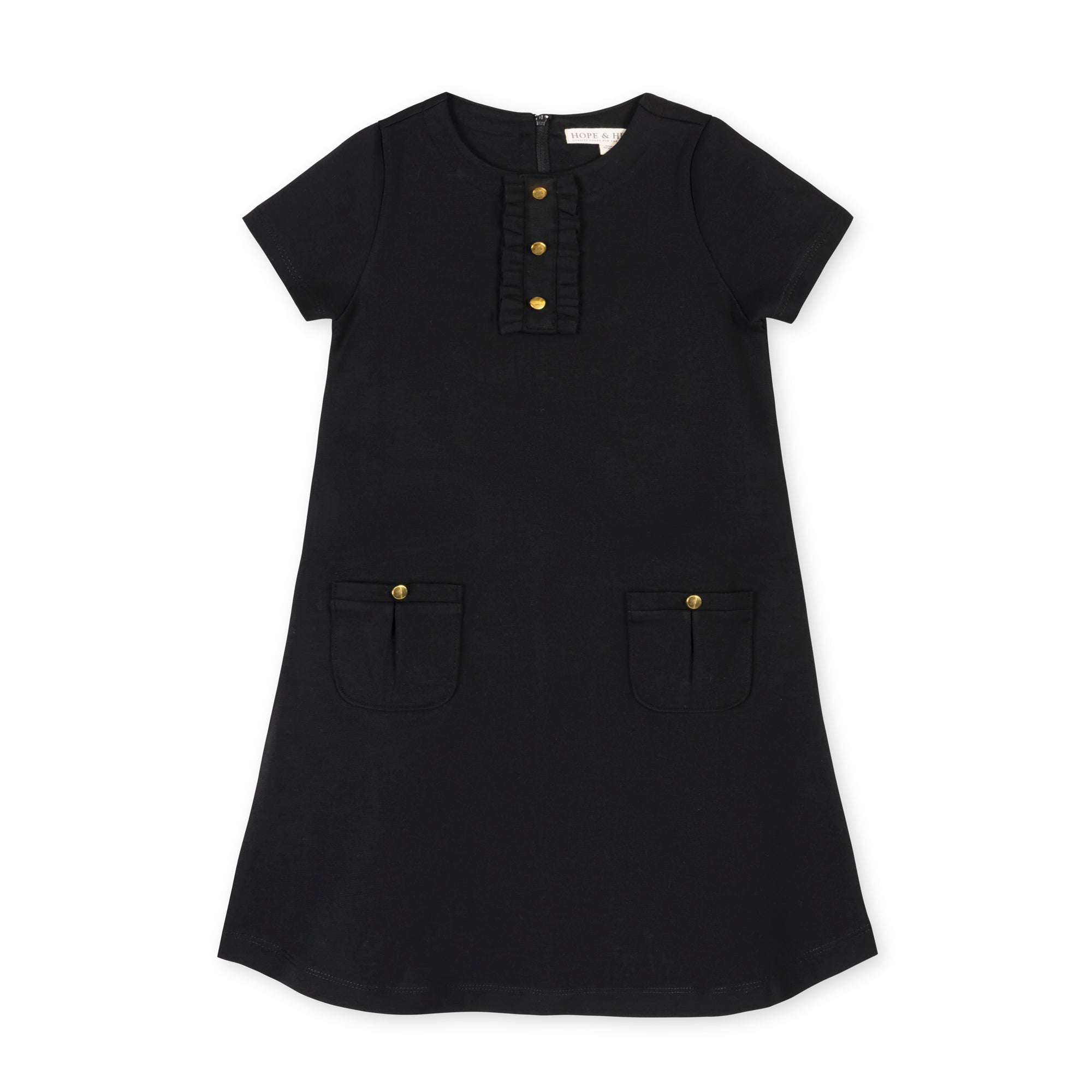Ponte A-line Ruffle Placket Dress
