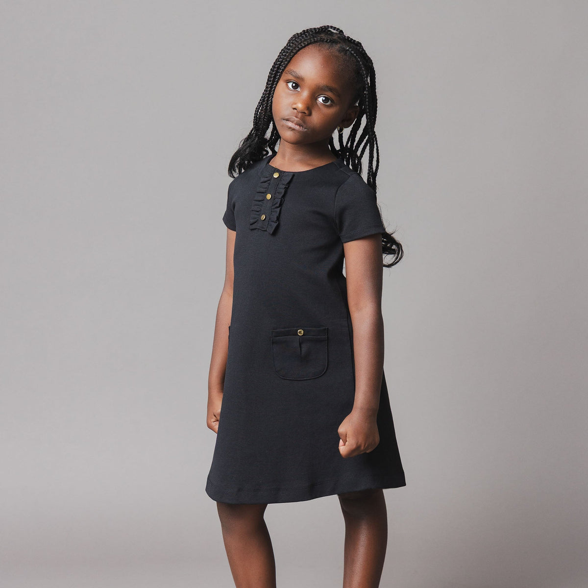 Ponte A-line Ruffle Placket Dress