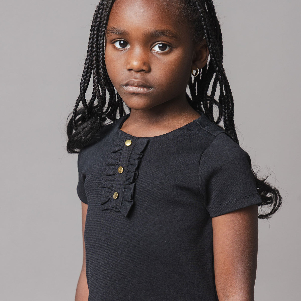 Ponte A-line Ruffle Placket Dress