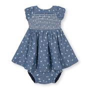 Organic Chambray Smocked Puff Sleeve Dress