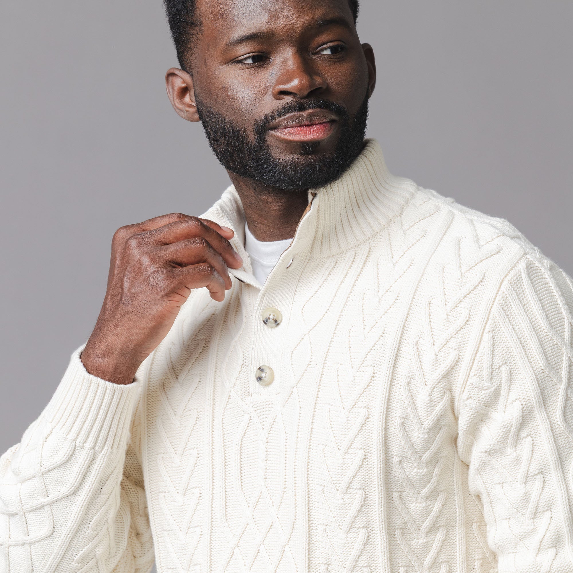 Organic Mock Neck Cable Sweater