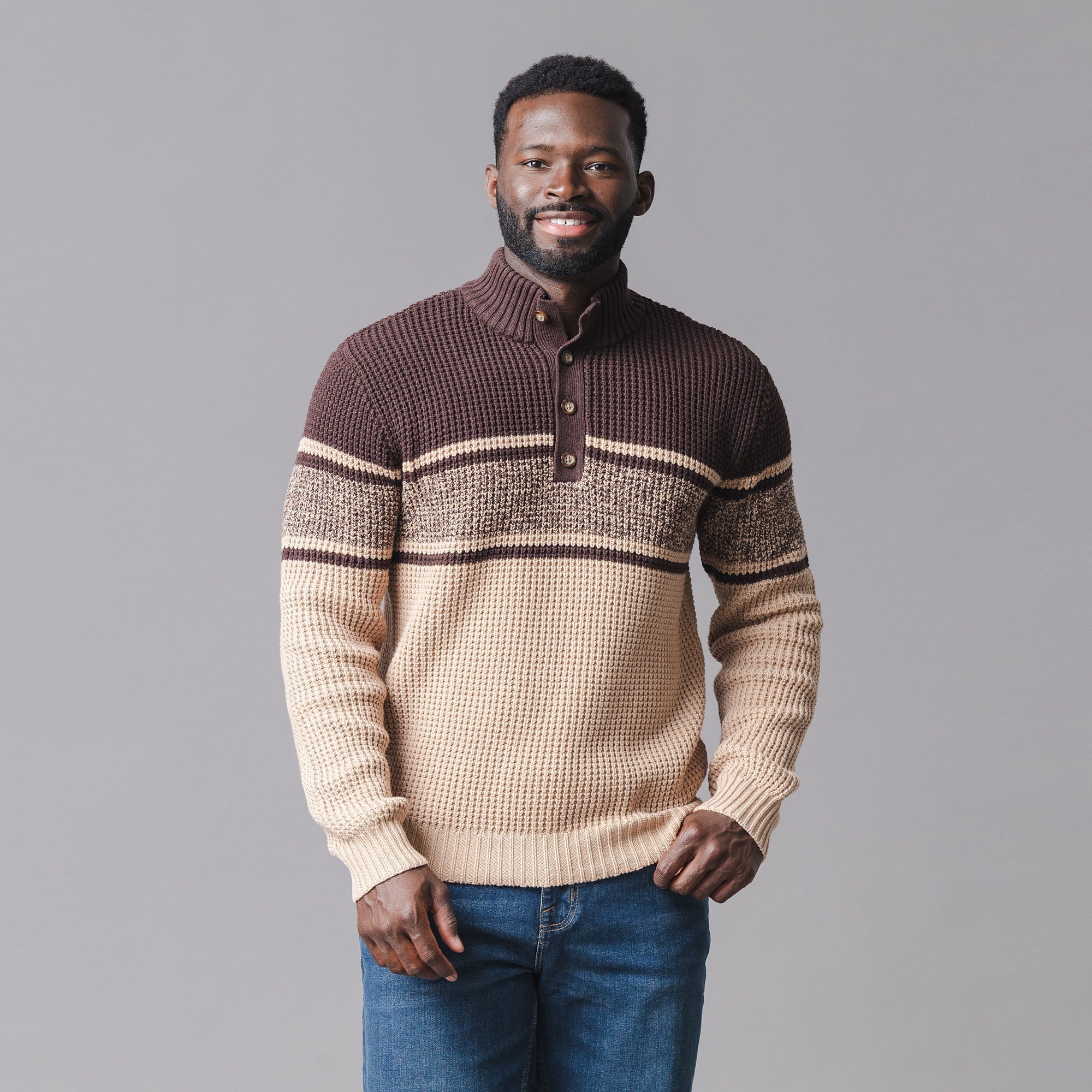 Organic Mock Neck Waffle Sweater