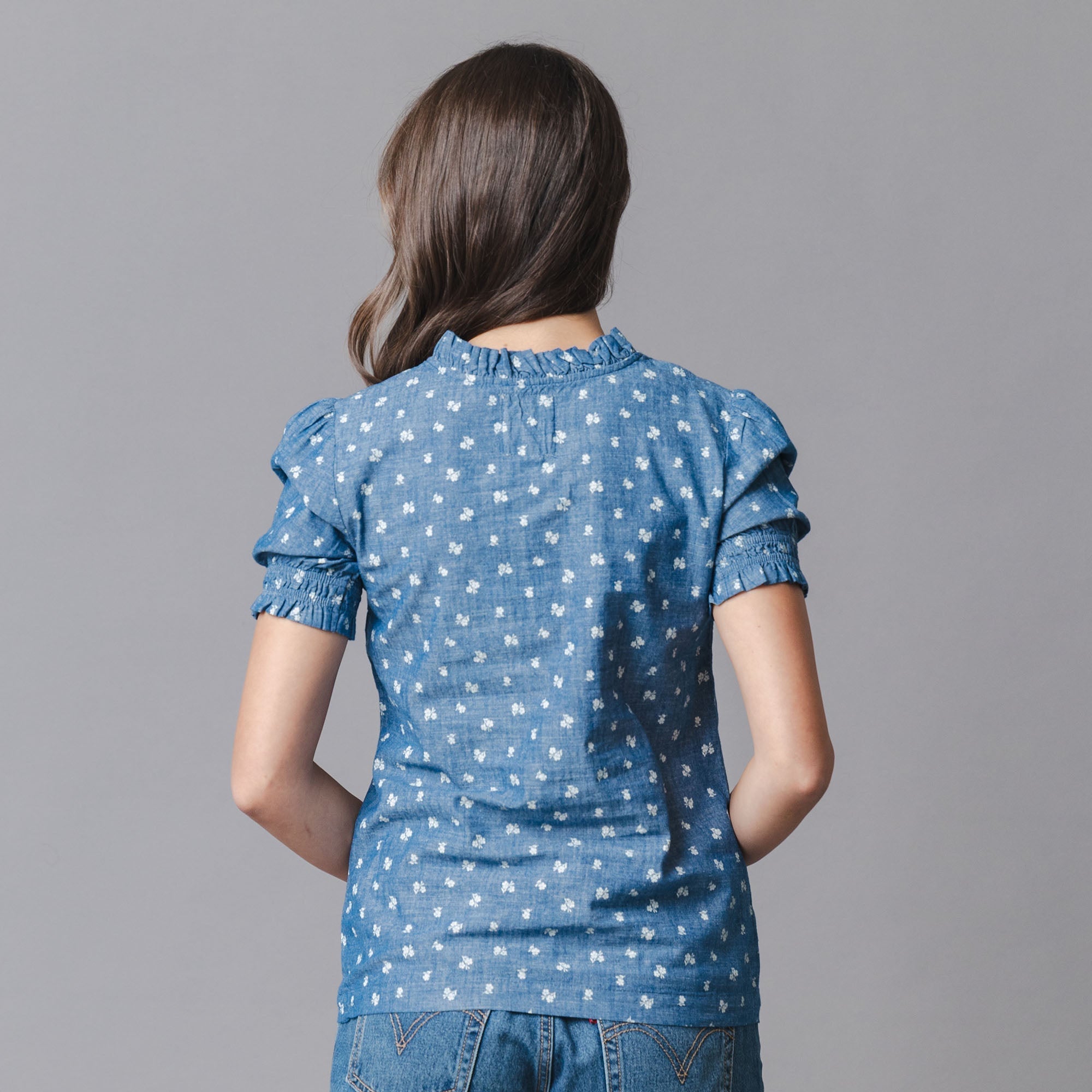 Organic Chambray Puff Sleeve Top