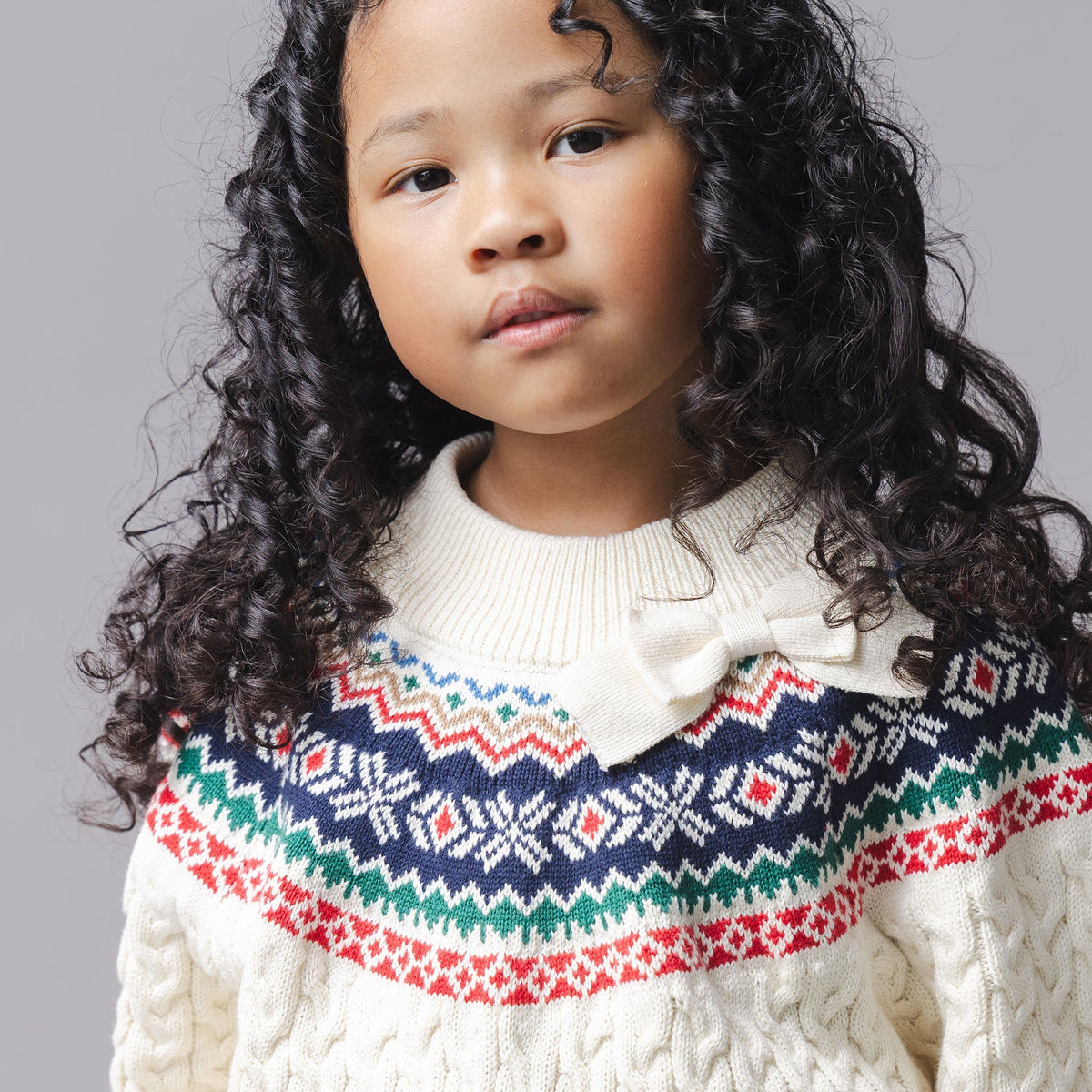Organic Mock Neck Fair Isle Cable Sweater