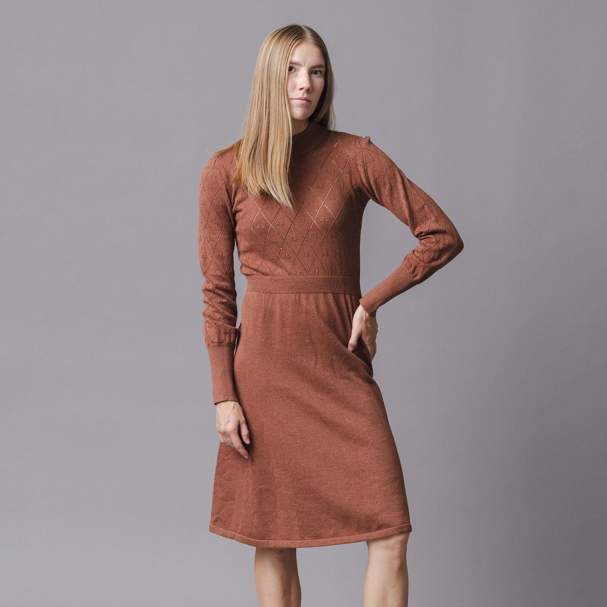 Organic Puff Sleeve Pointelle Sweater Dress