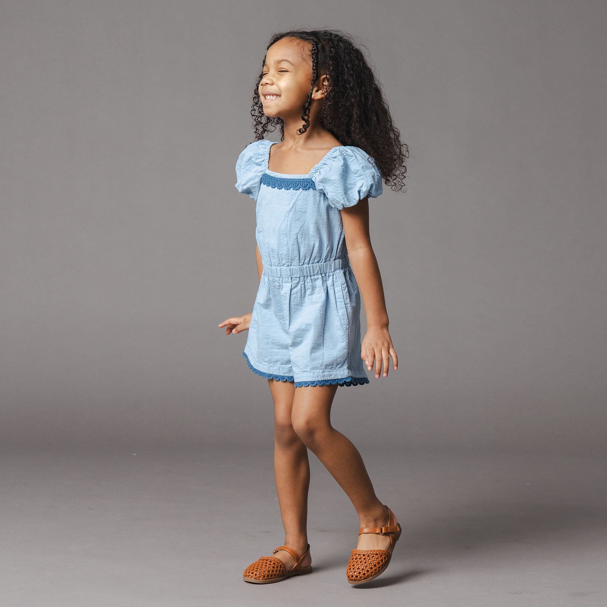 Organic Puff Sleeve Seersucker Romper