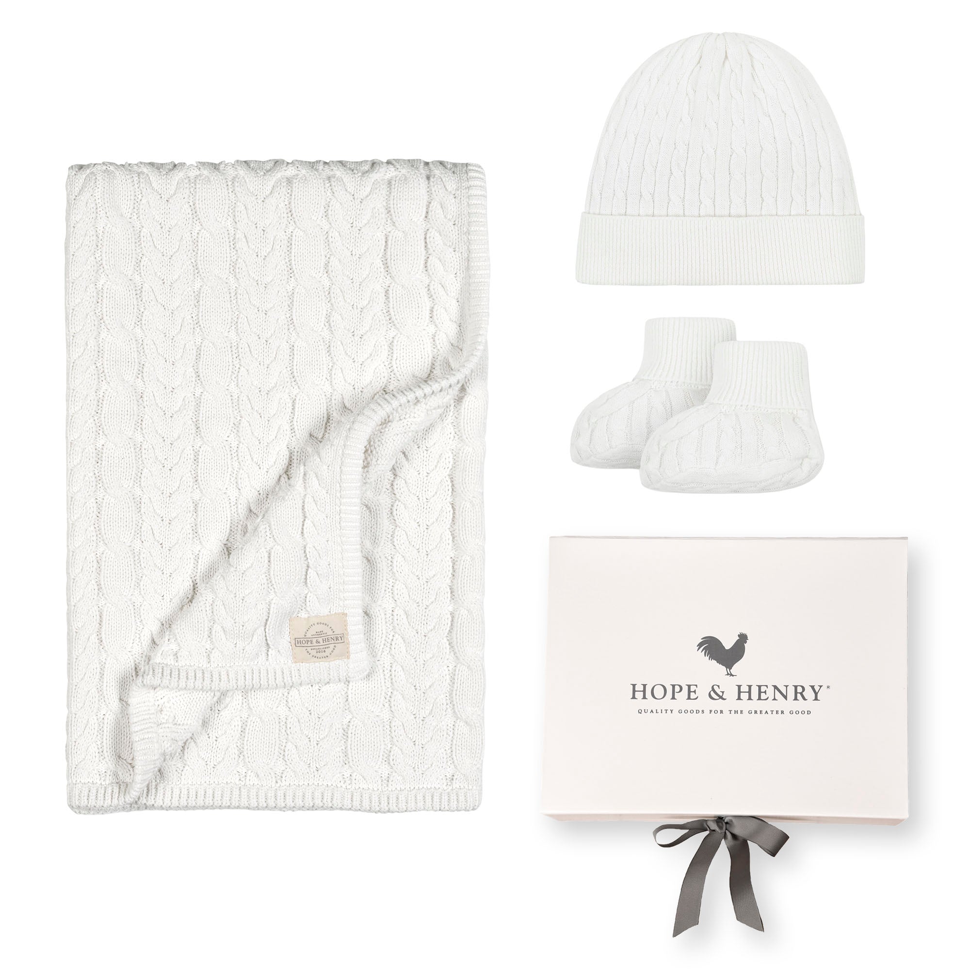 Organic Cable Knit 3-piece Boxed Gift Set