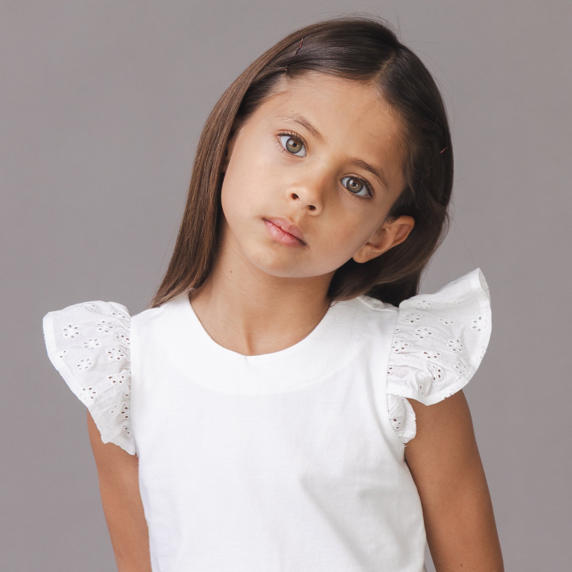 Organic Knit Top With Eyelet Flutter Sleeves