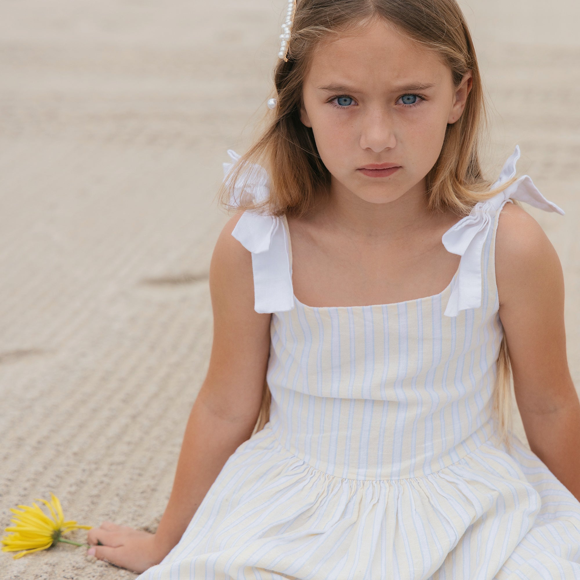 Linen Bow Shoulder Dress