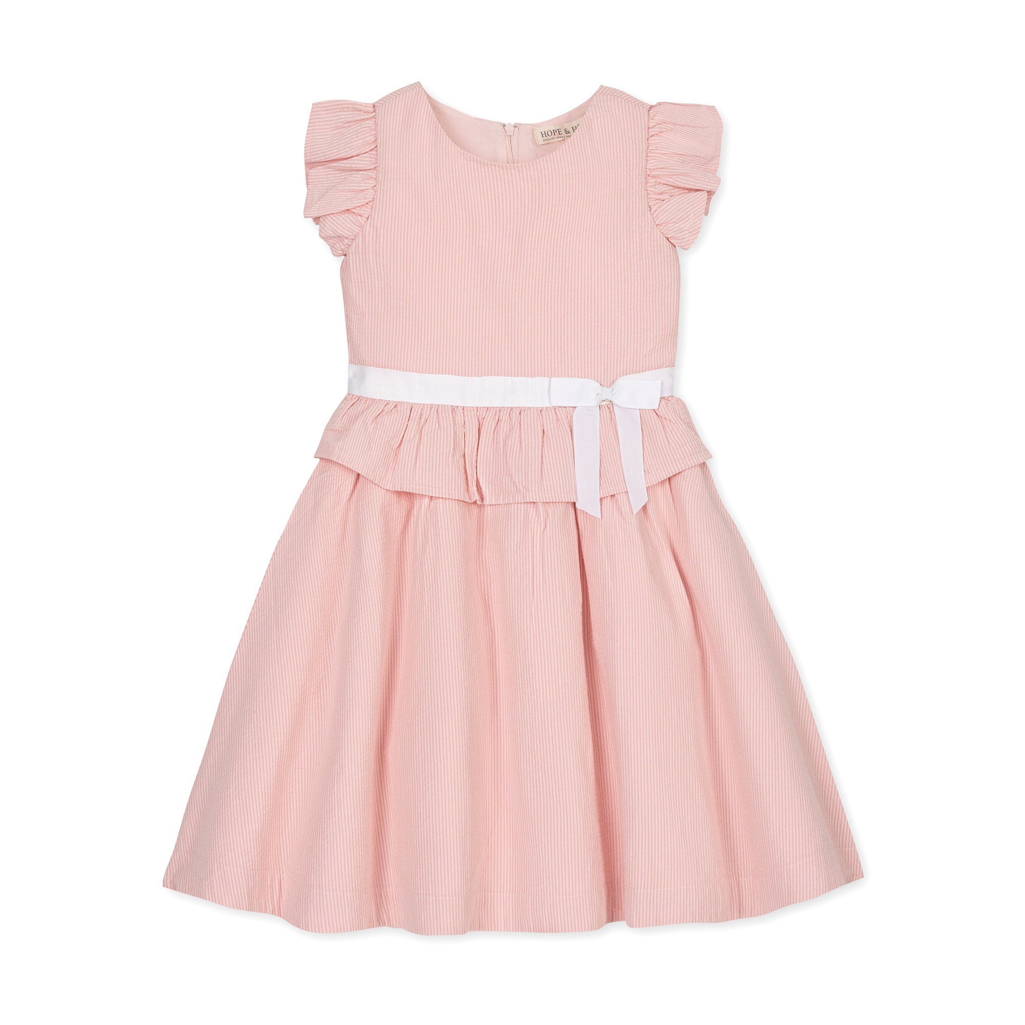 Organic Seersucker Ruffle Sleeve Peplum Dress