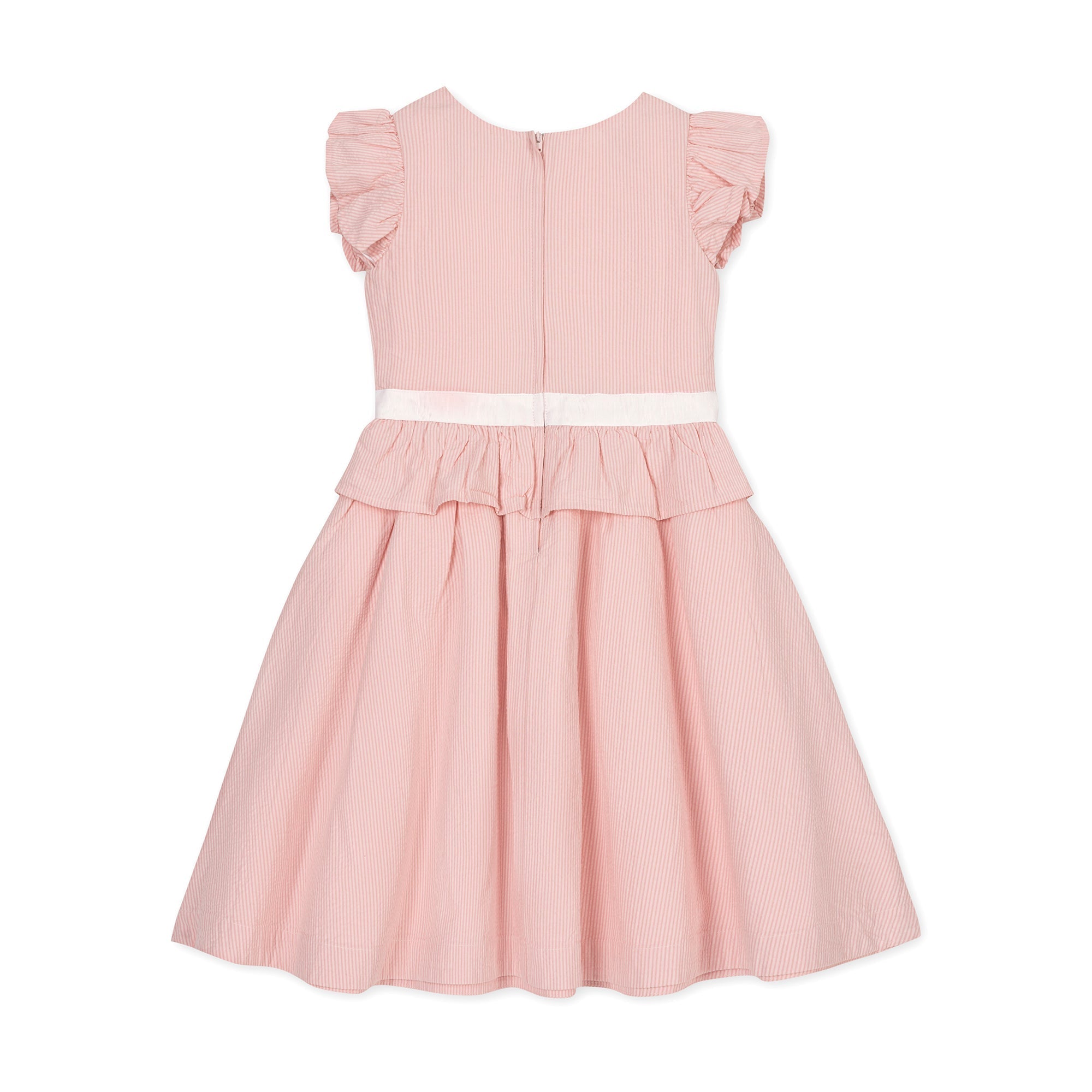 Organic Seersucker Ruffle Sleeve Peplum Dress