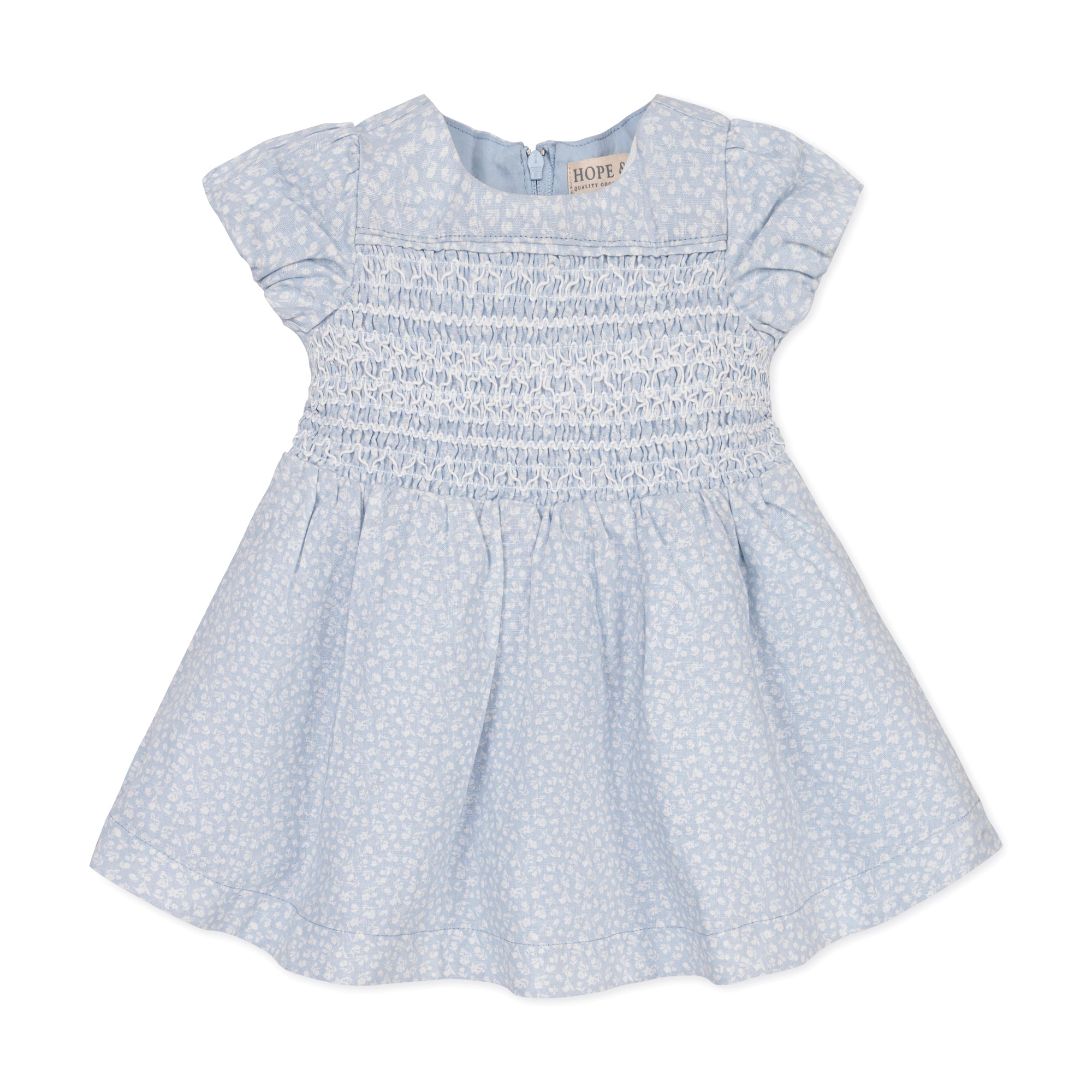 Linen Smocked Puff Sleeve Dress