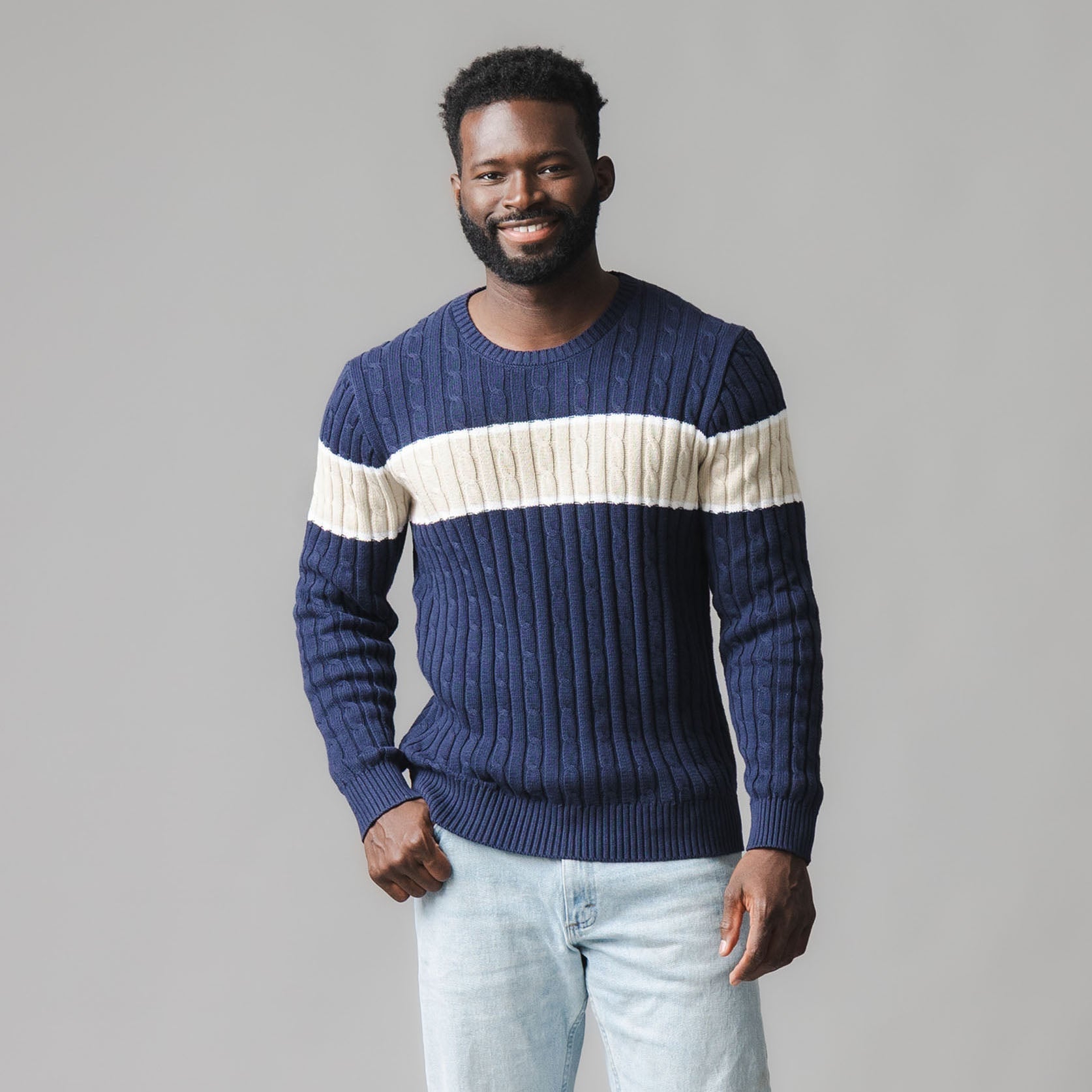 Organic Crew Neck Cable Sweater