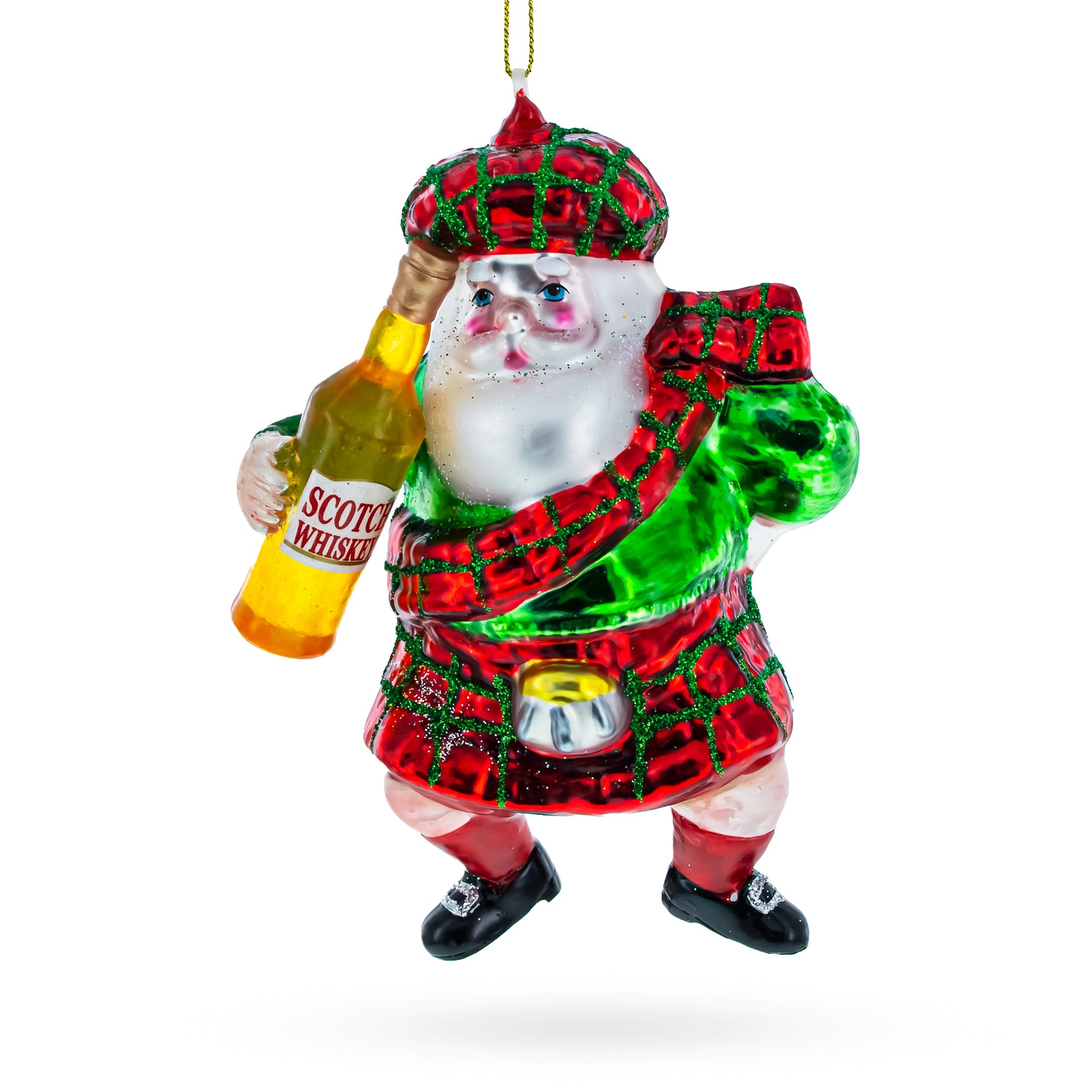 Scottish Santa In Kilt - Blown Glass Christmas Ornament