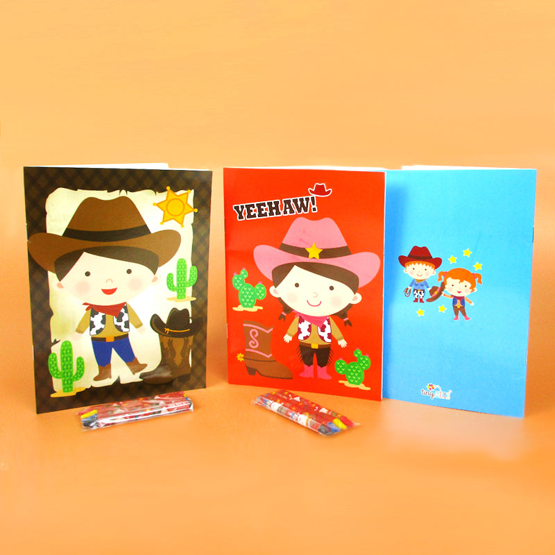 Western Cowboy Cowgirl Coloring Books With Crayons Party Favors - Set Of 6 Or 12