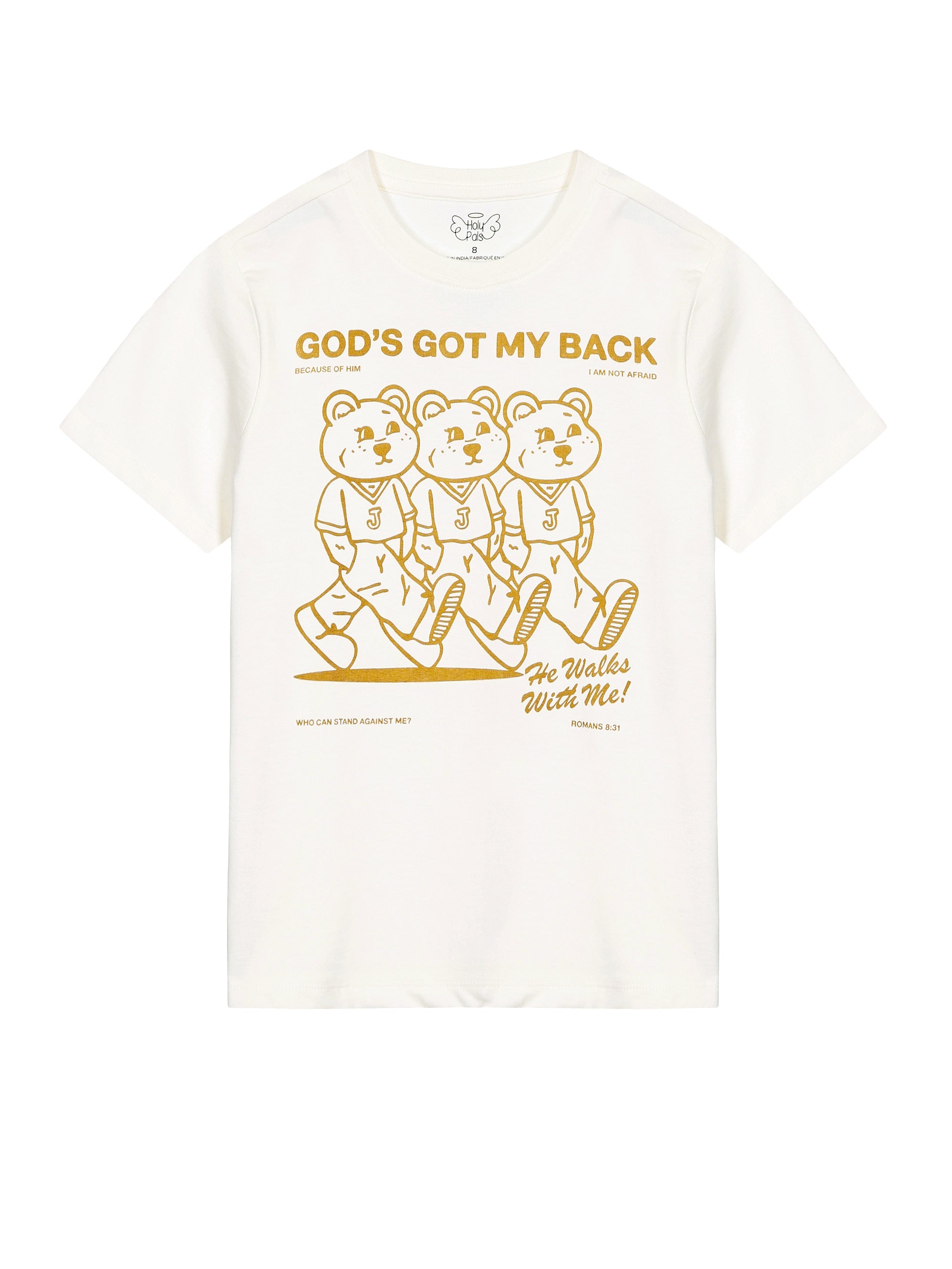 Kids God's Got My Back Tan T-shirt Cotton | Short Sleeve