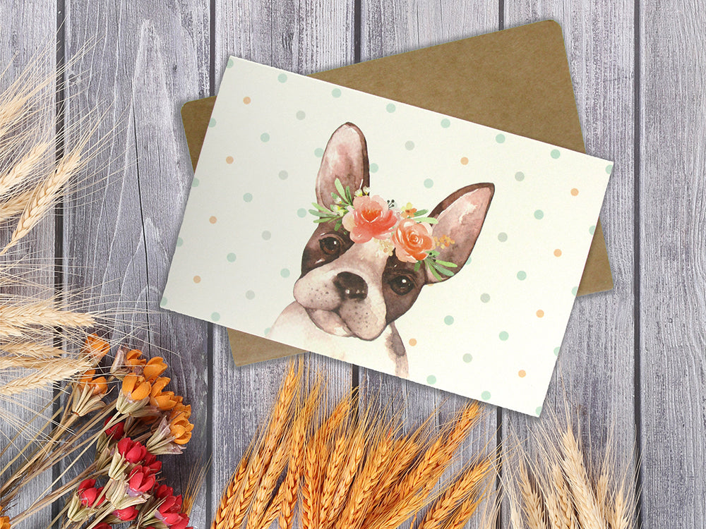 Dogs With Floral Crowns - 36 Pack Assorted Greeting Cards For All Occasions - 9 Design