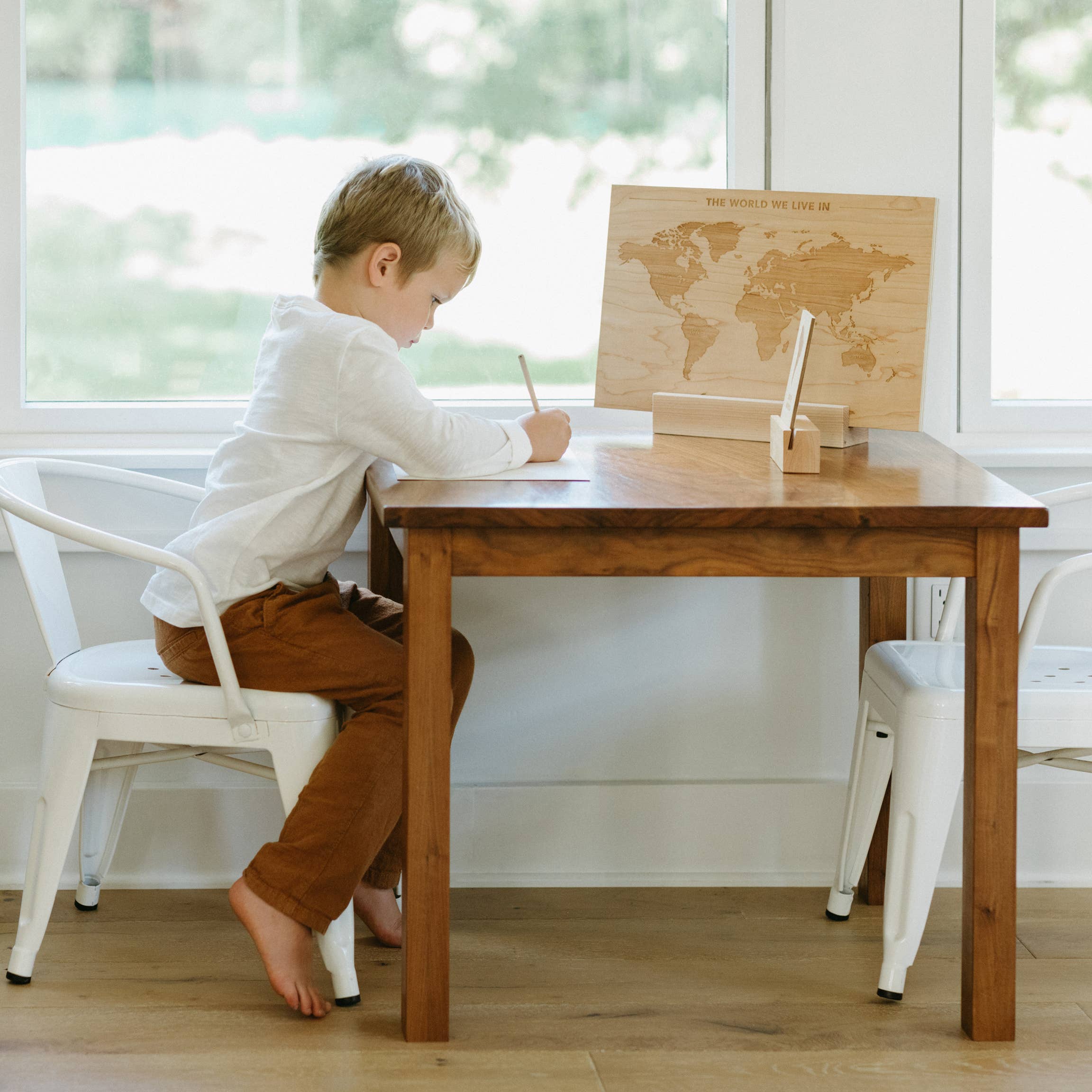 Wooden World Map Engraved On Wood With World's Continents
