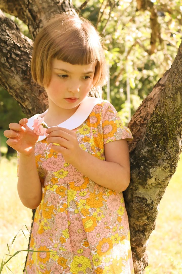 Vintage Marigold Floral Peter Pan Collar Dress Baby Toddler Girl