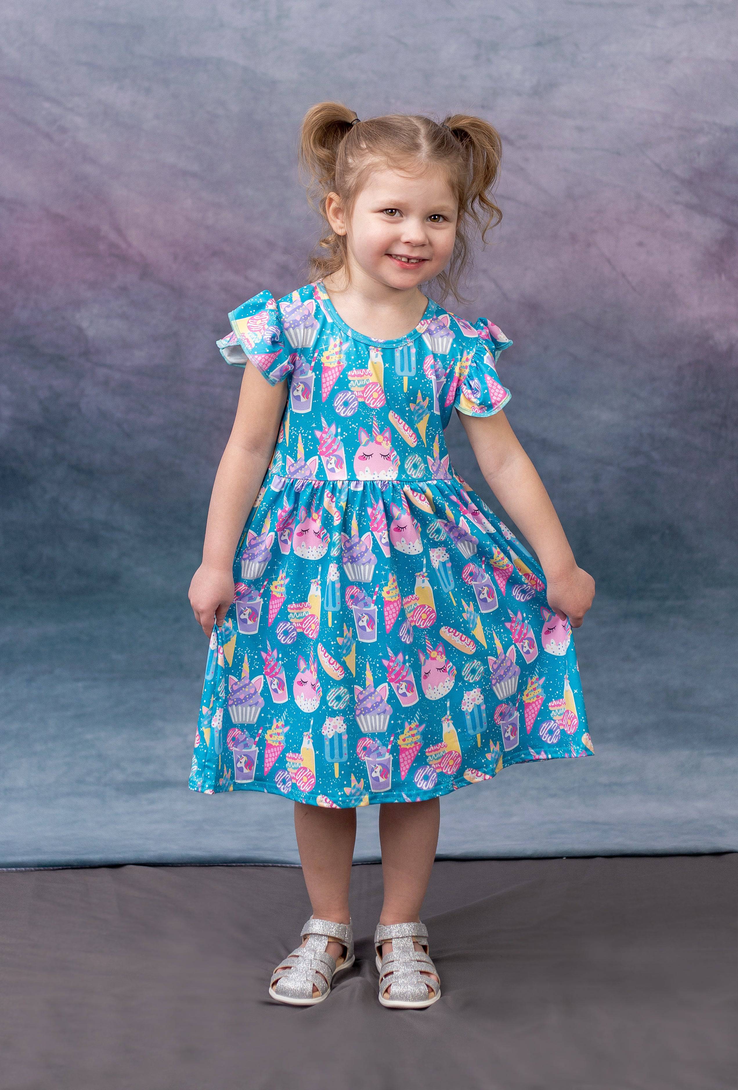 Magical Unicorn Treats Milk Silk Flutter Dress