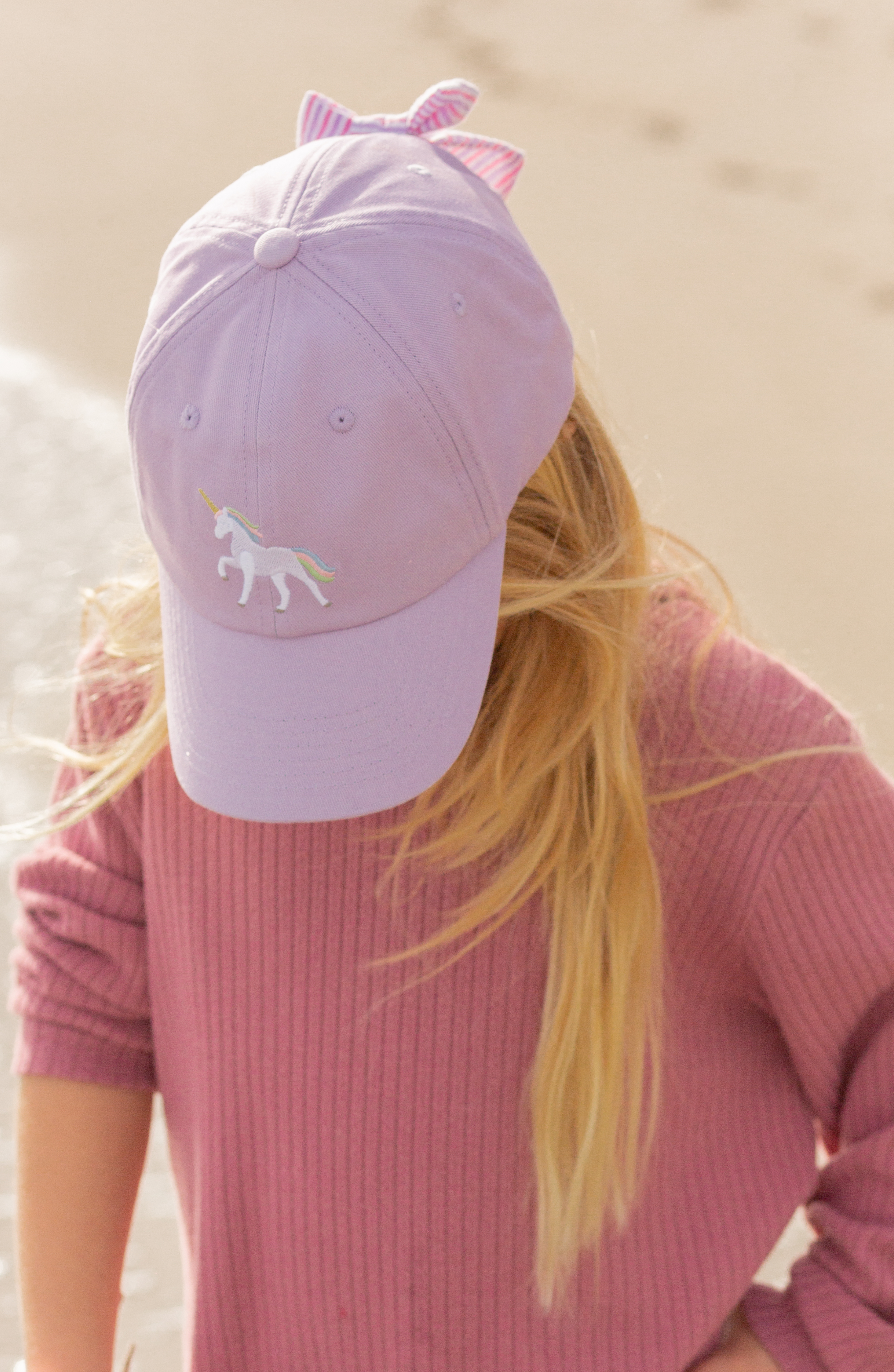 Rainbow Unicorn Bow Baseball Hat (girls)
