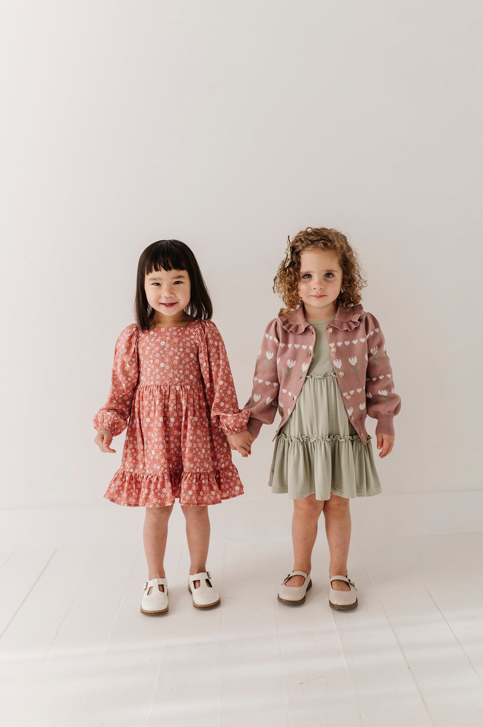 Girls Long Sleeve Viscose Dress In Tiny Petals