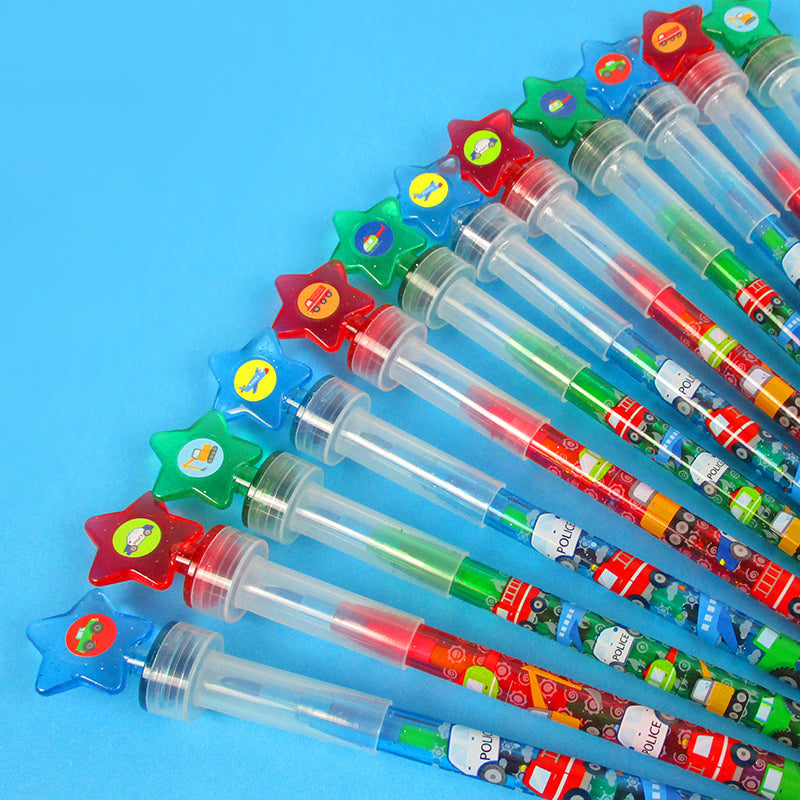 Vehicle Stackable Crayon With Stamper Topper