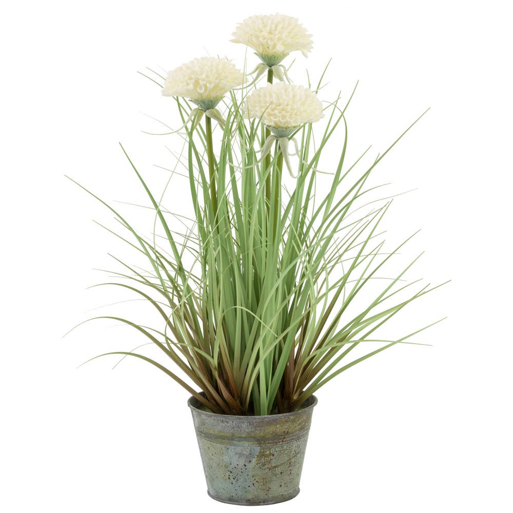 Tall Faux White Mum Grass Plant