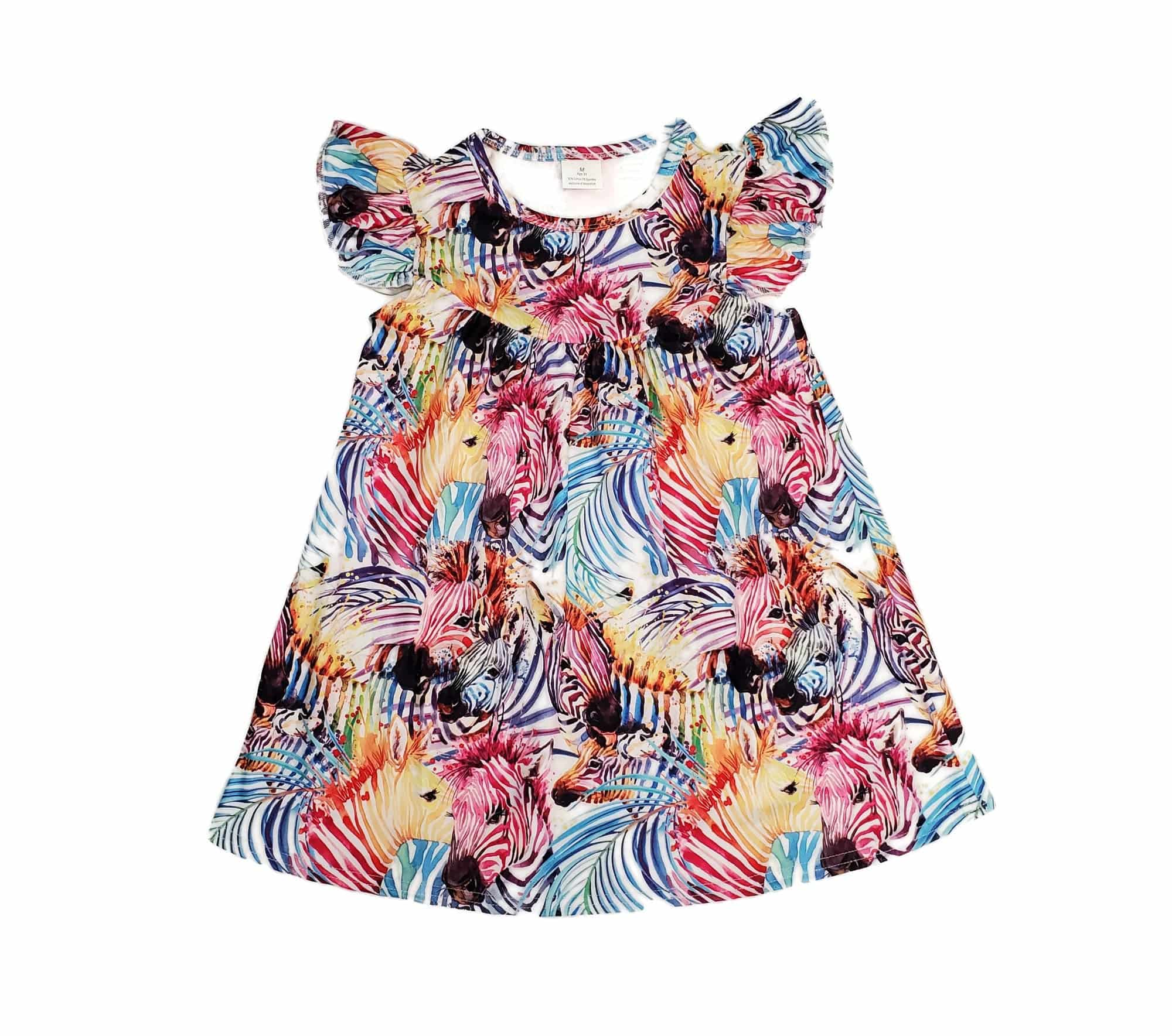 Rainbow Zebra Milk Silk Flutter Dress