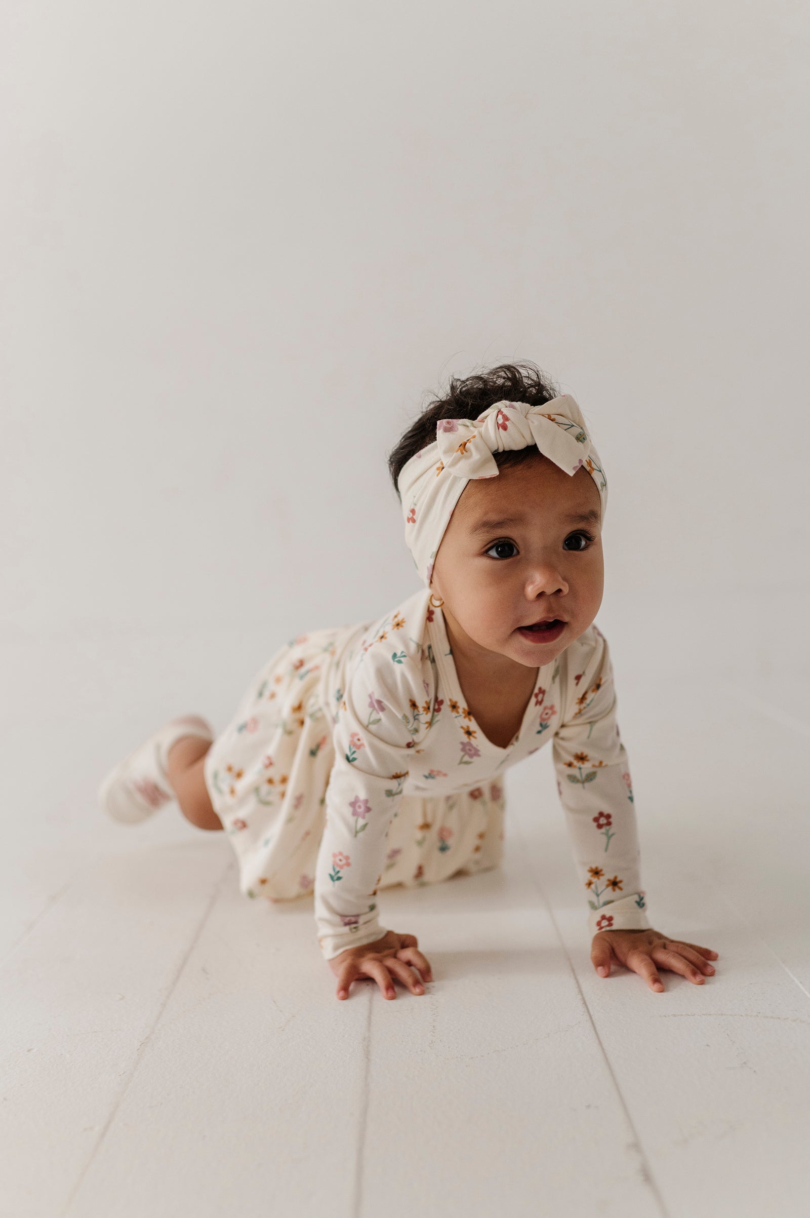 Baby Girl Long Sleeve Bodysuit Dress Set In Meadow Bloom