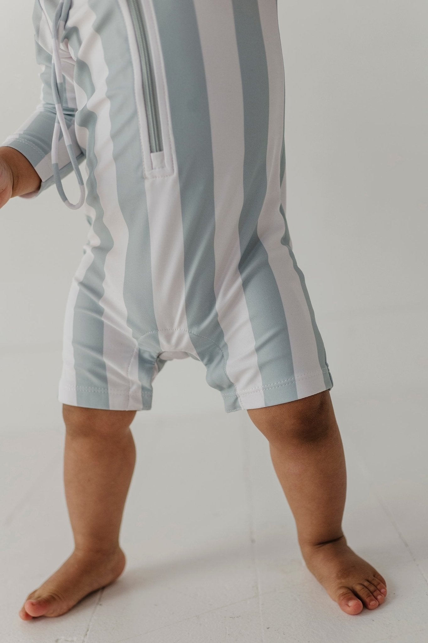 Baby Boy One-piece Rash Guard Swimsuit In Aqua Grey Stripe