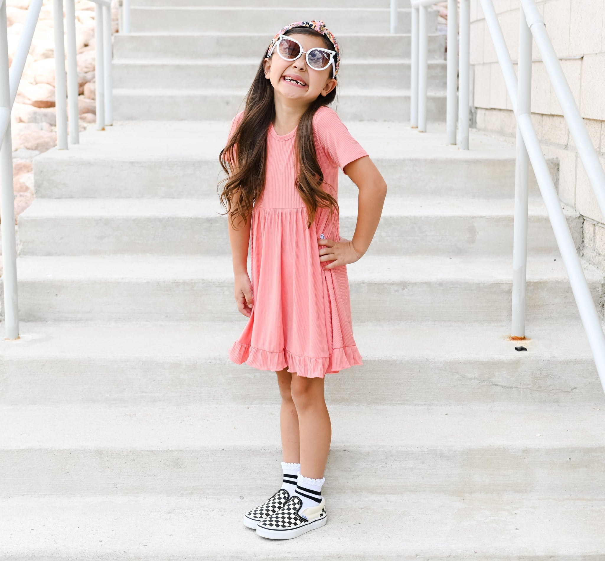 Coral Rib Dream Ruffle Dress