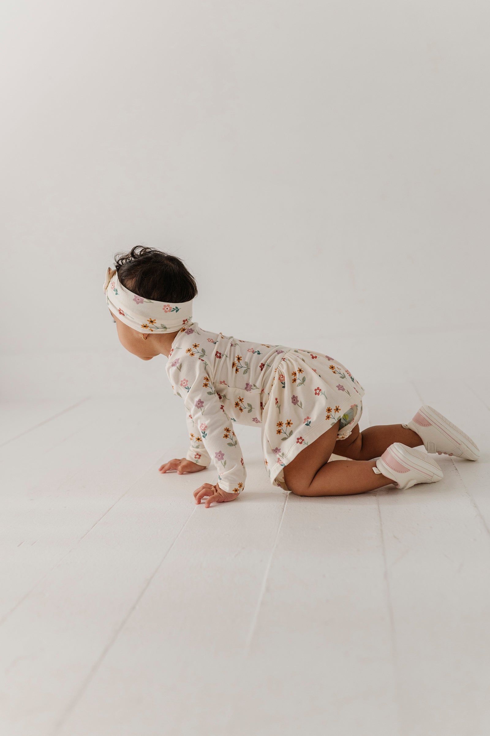 Baby Girl Long Sleeve Bodysuit Dress Set In Meadow Bloom